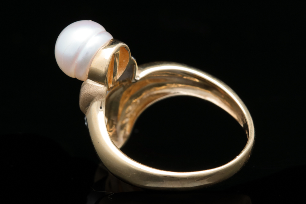 14K Two-Tone Gold, Pearl and Diamond Ring