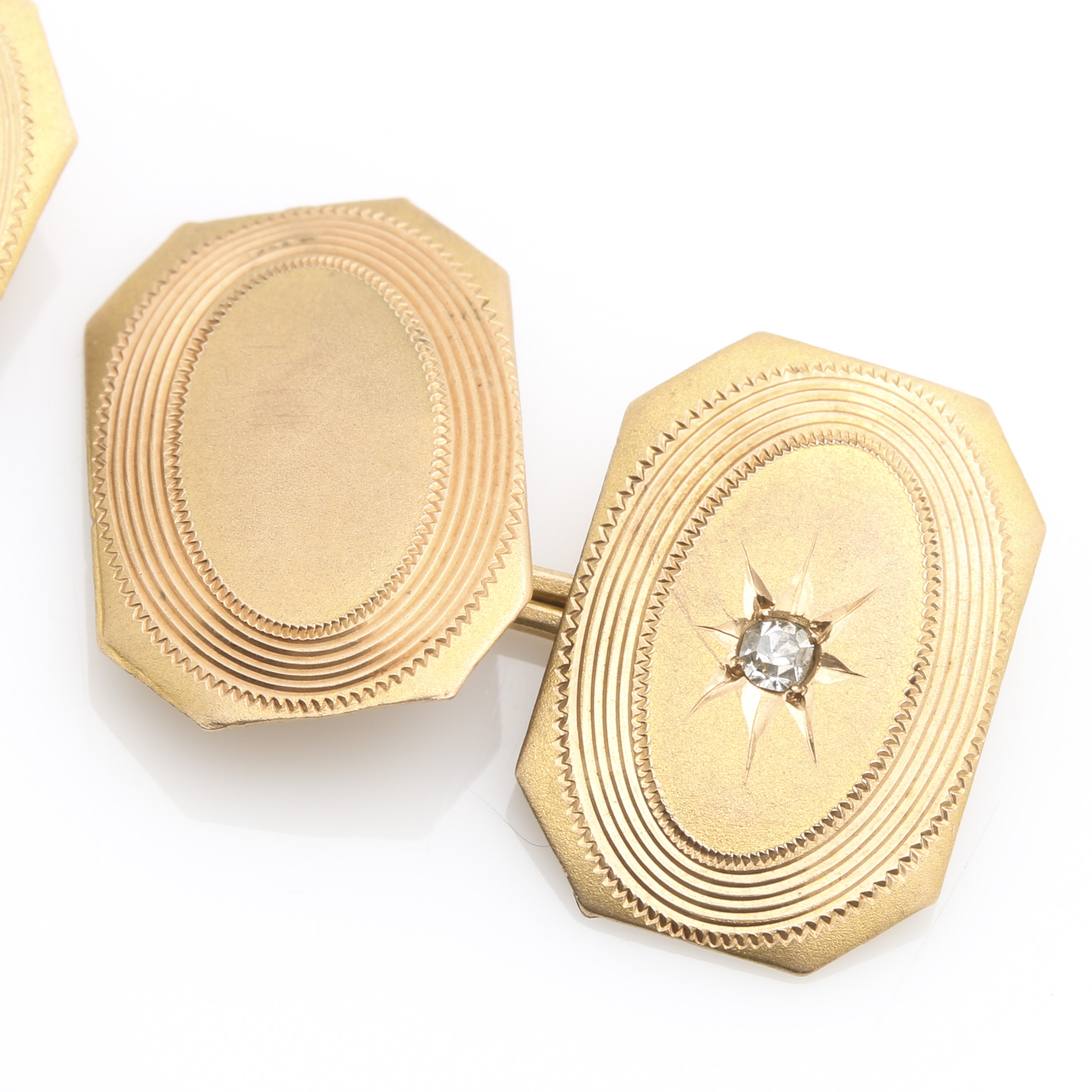 14K Yellow Gold Art Deco Diamond Cufflinks