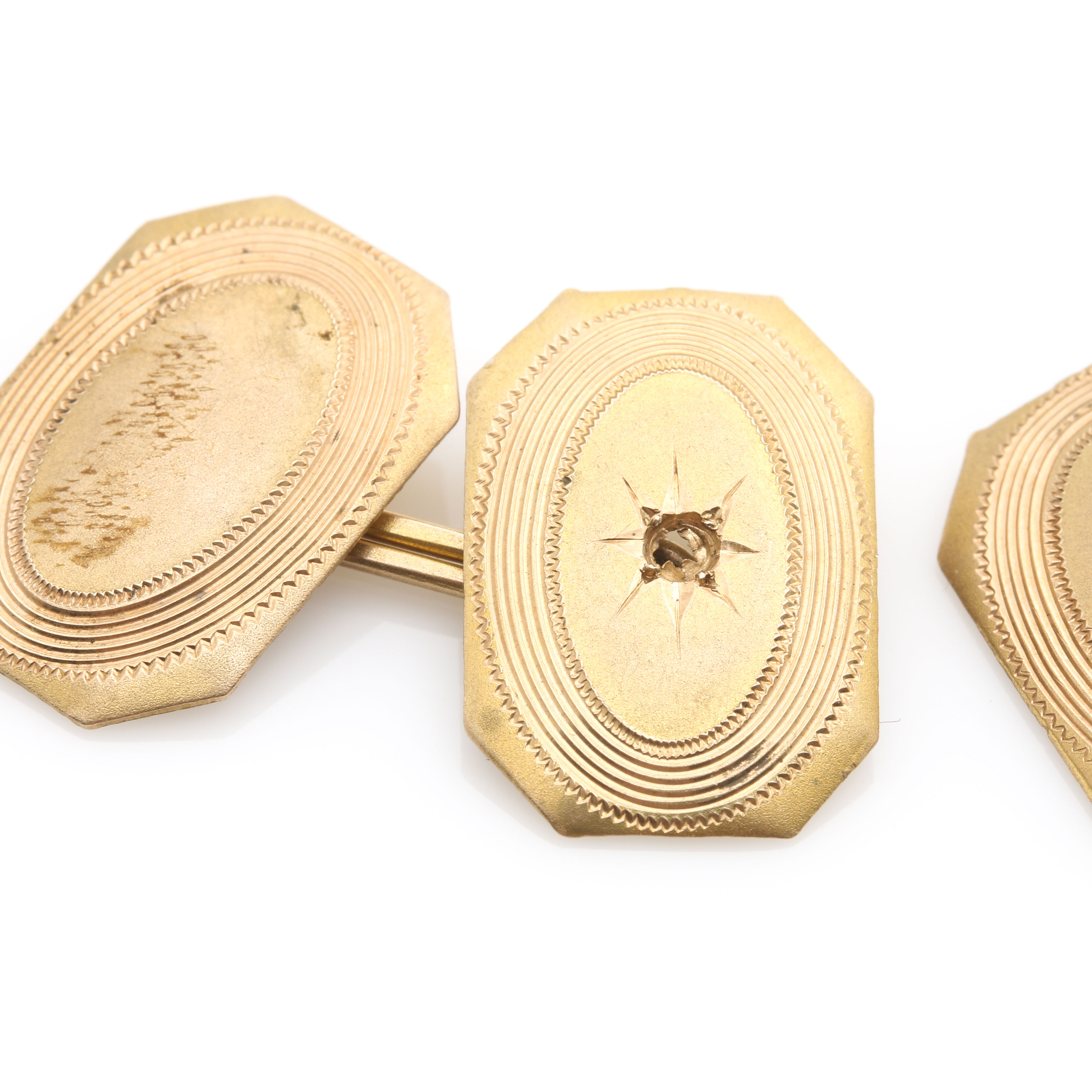 14K Yellow Gold Art Deco Diamond Cufflinks