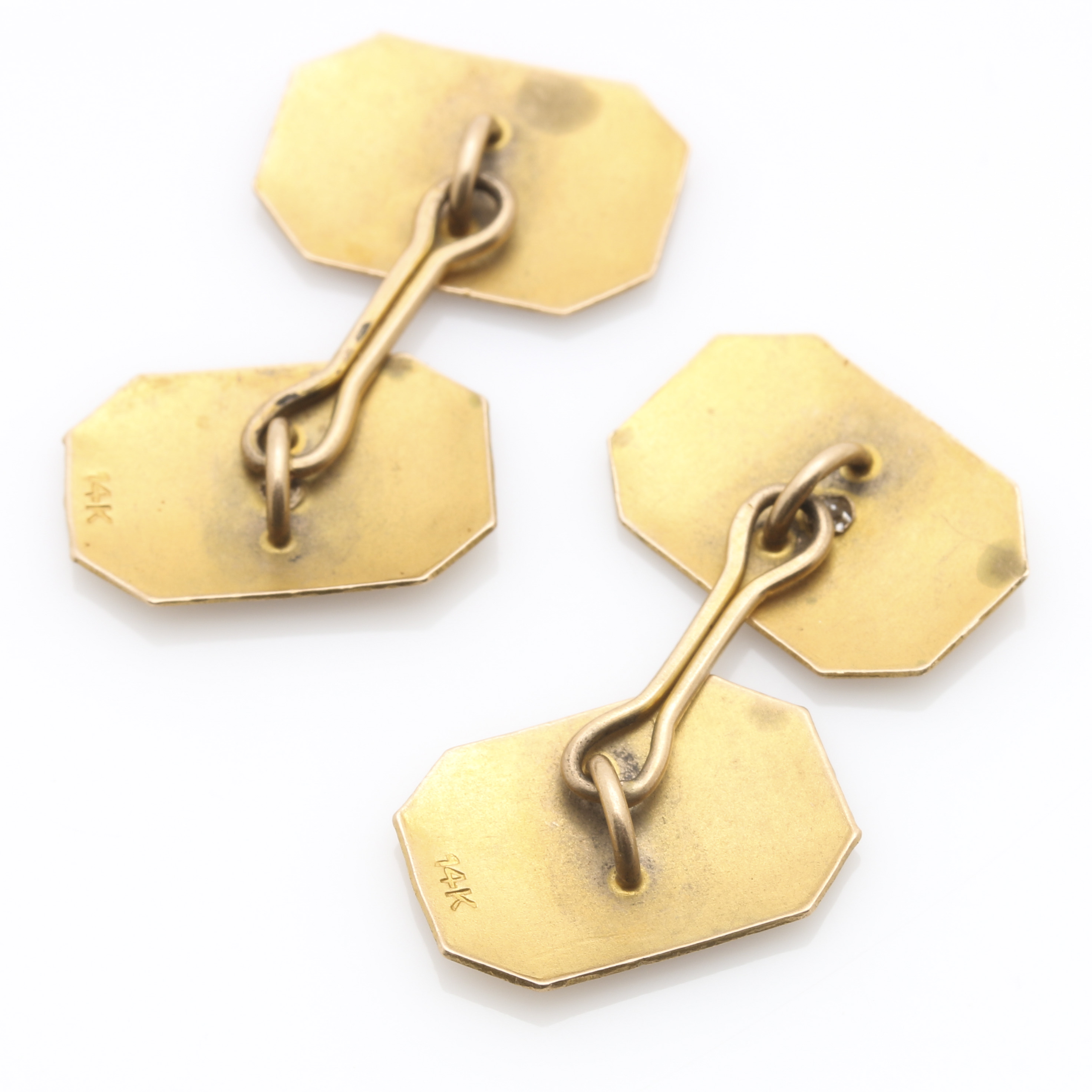 14K Yellow Gold Art Deco Diamond Cufflinks