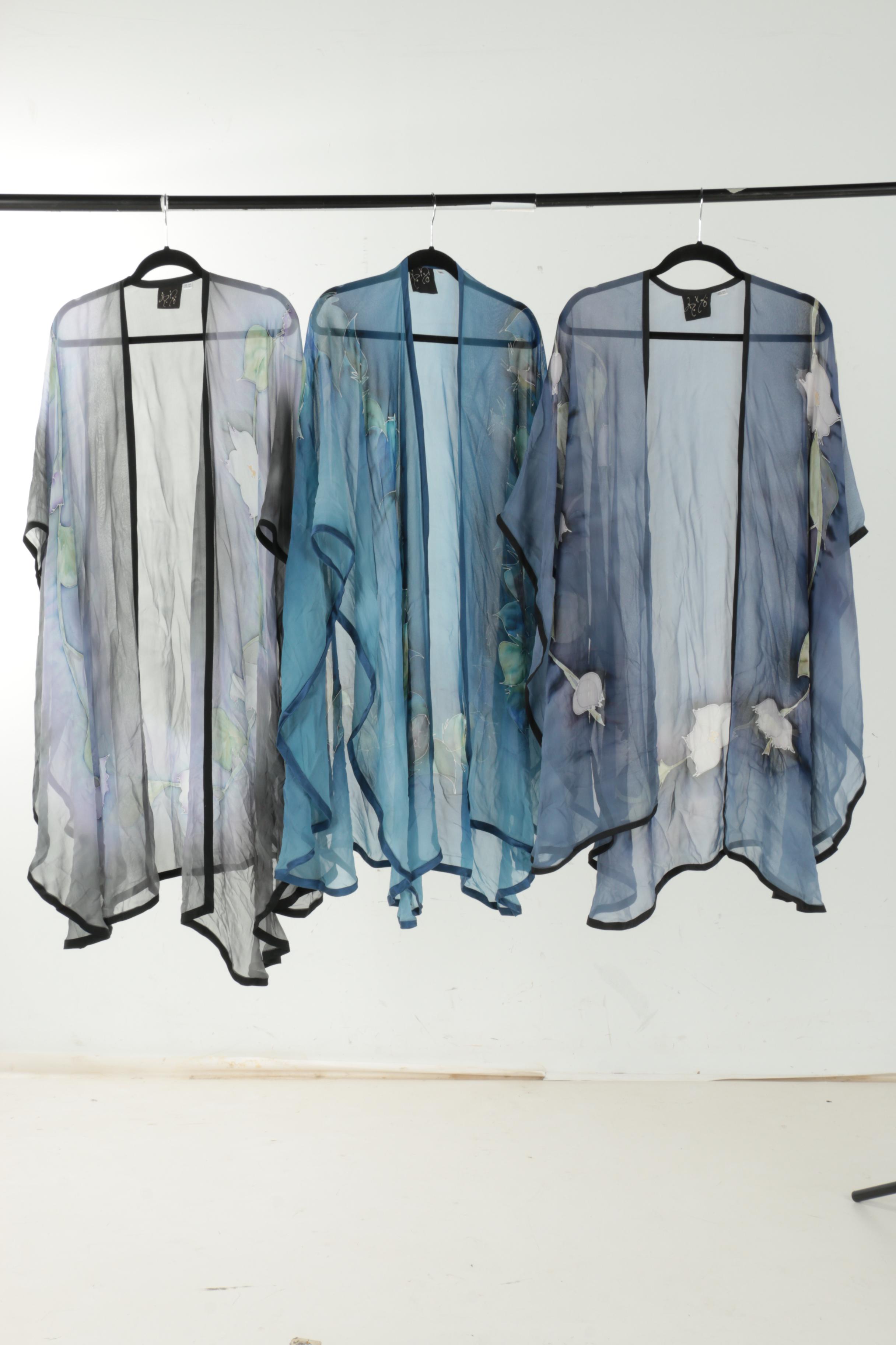 Blue Floral Chiffon Shawls