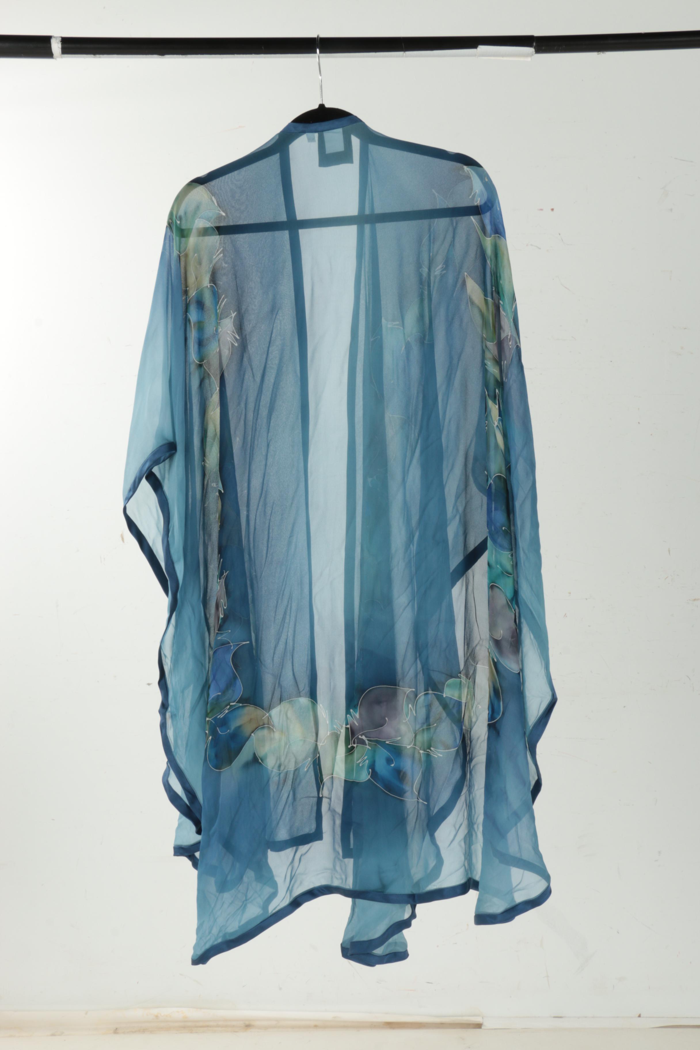 Blue Floral Chiffon Shawls