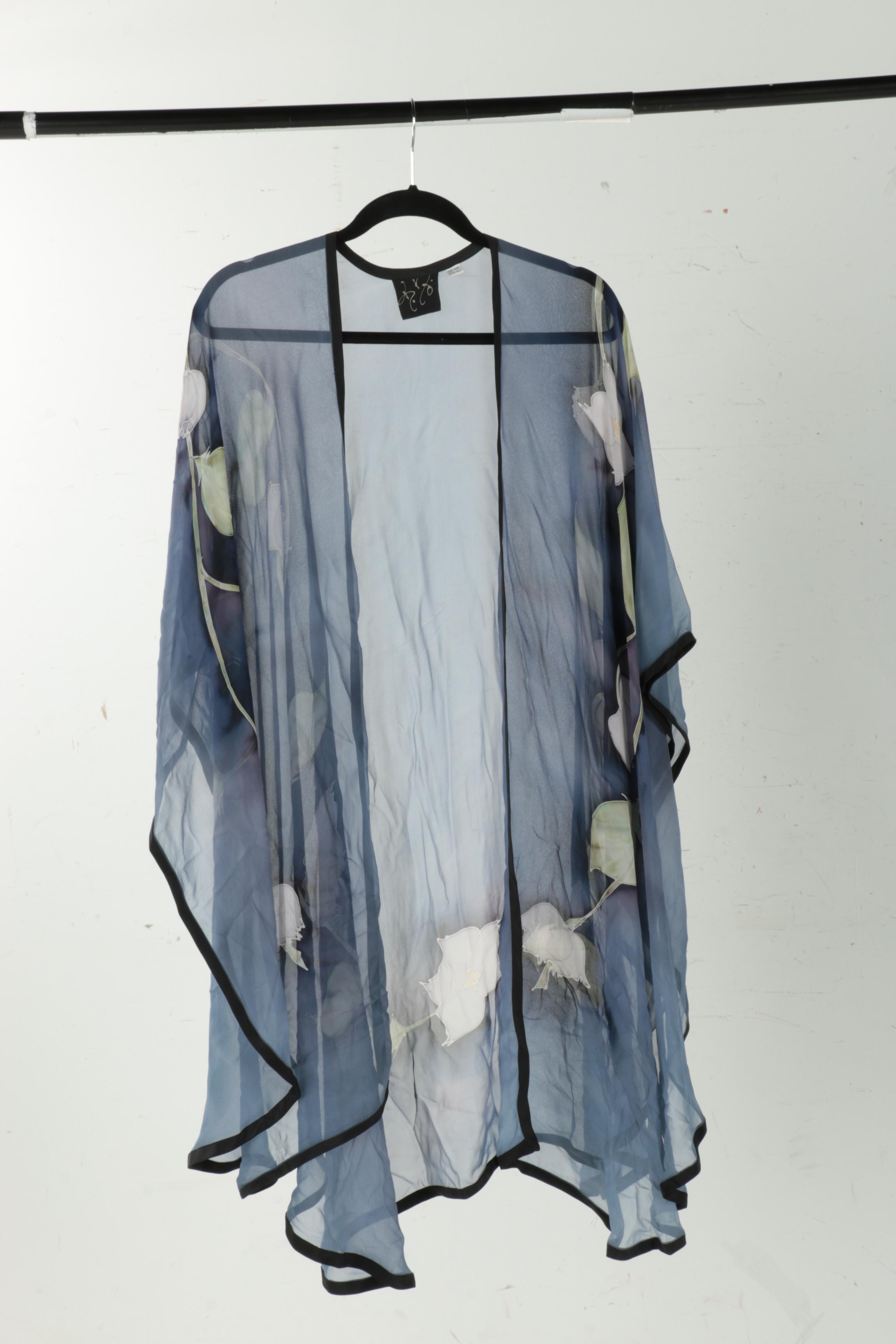 Blue Floral Chiffon Shawls