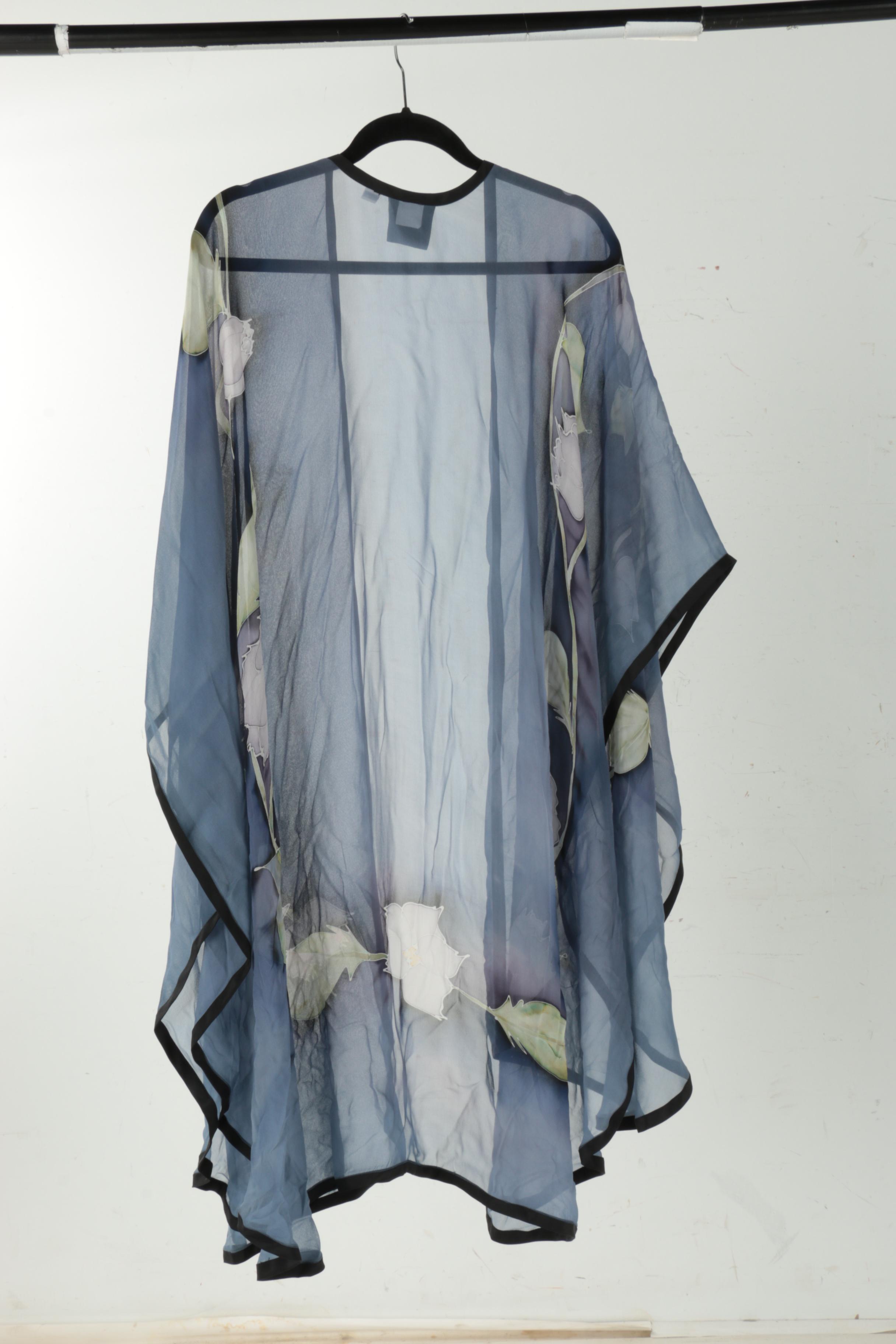 Blue Floral Chiffon Shawls