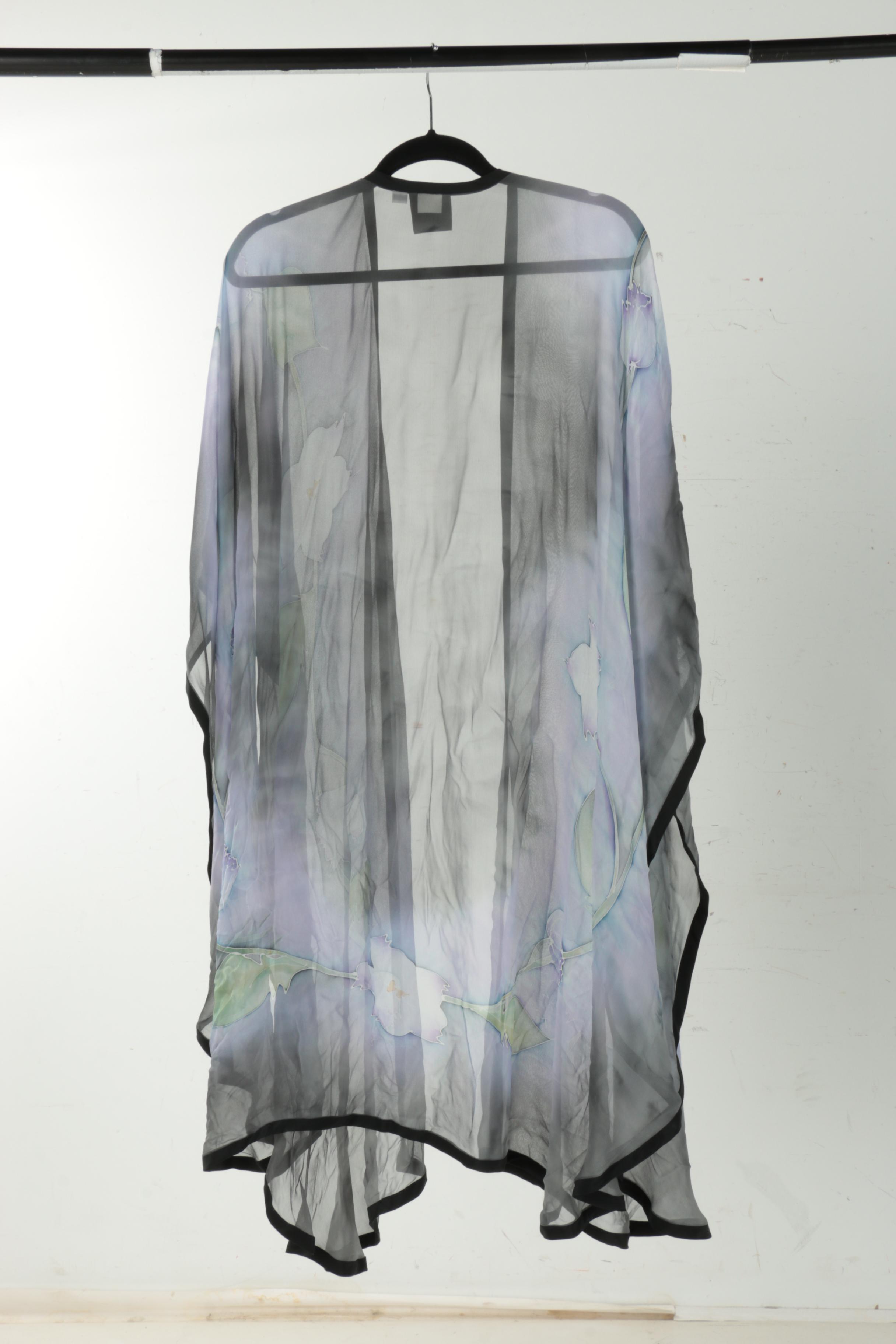 Blue Floral Chiffon Shawls