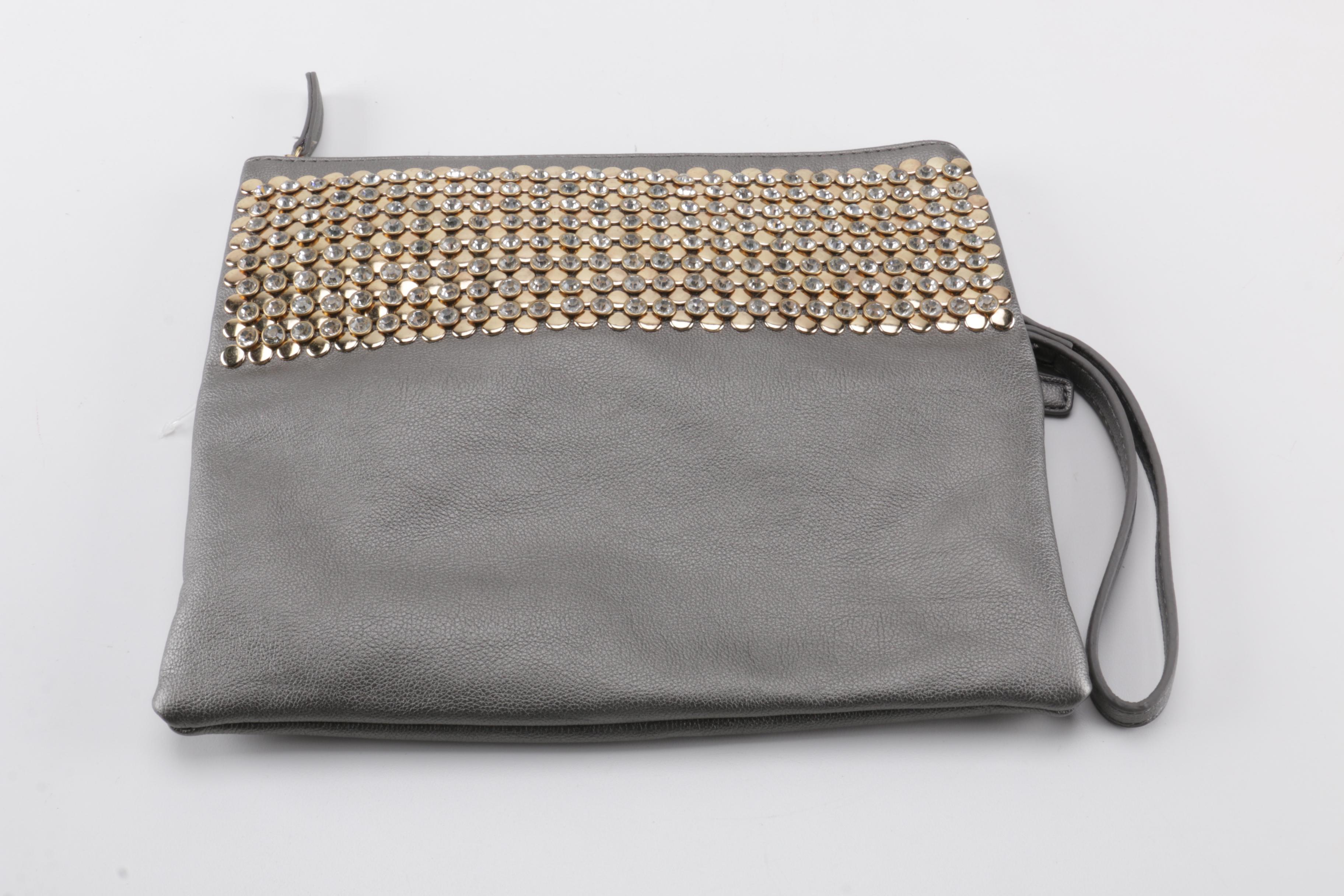 Embellished Gray Wristlet