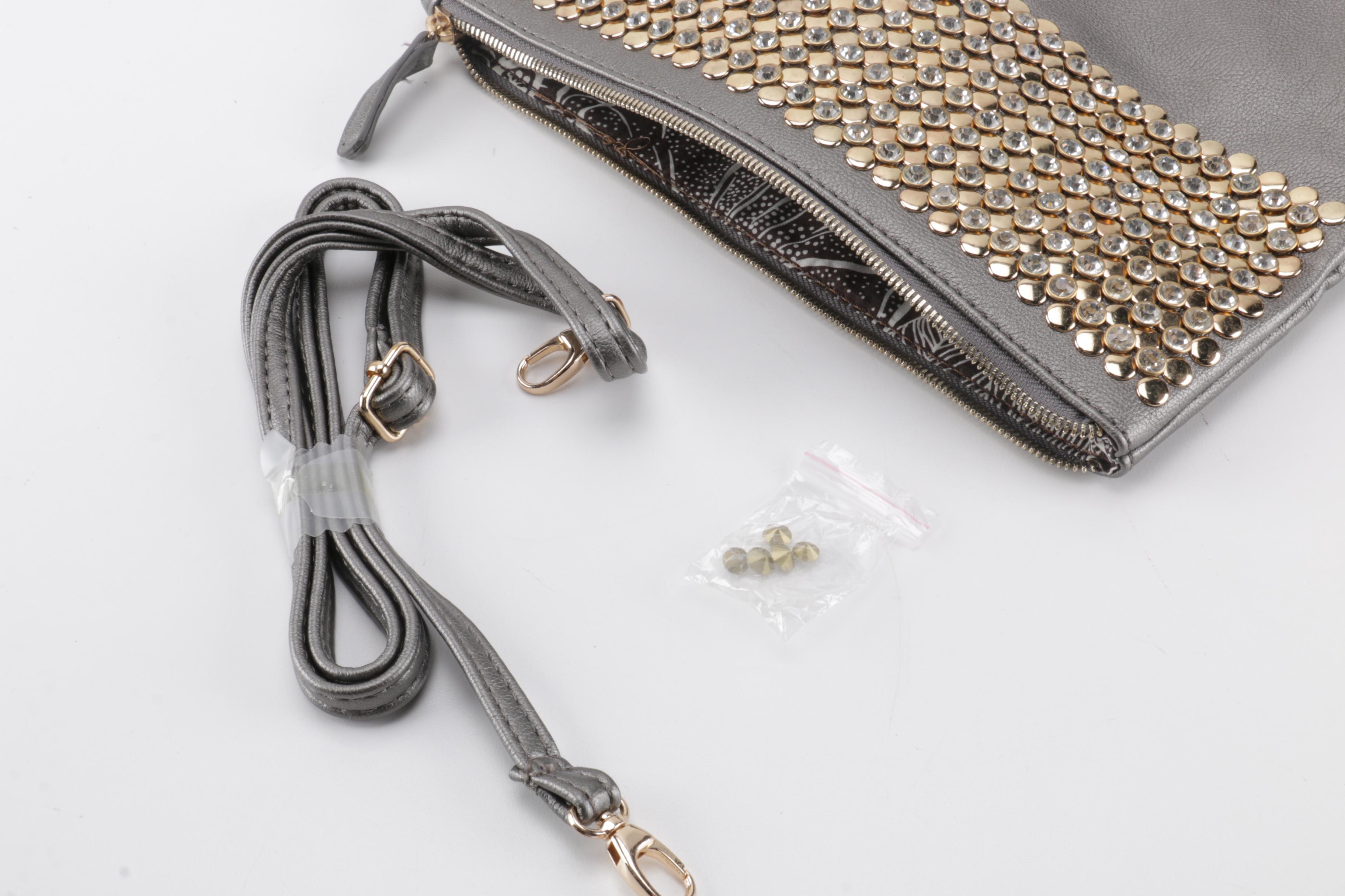 Embellished Gray Wristlet