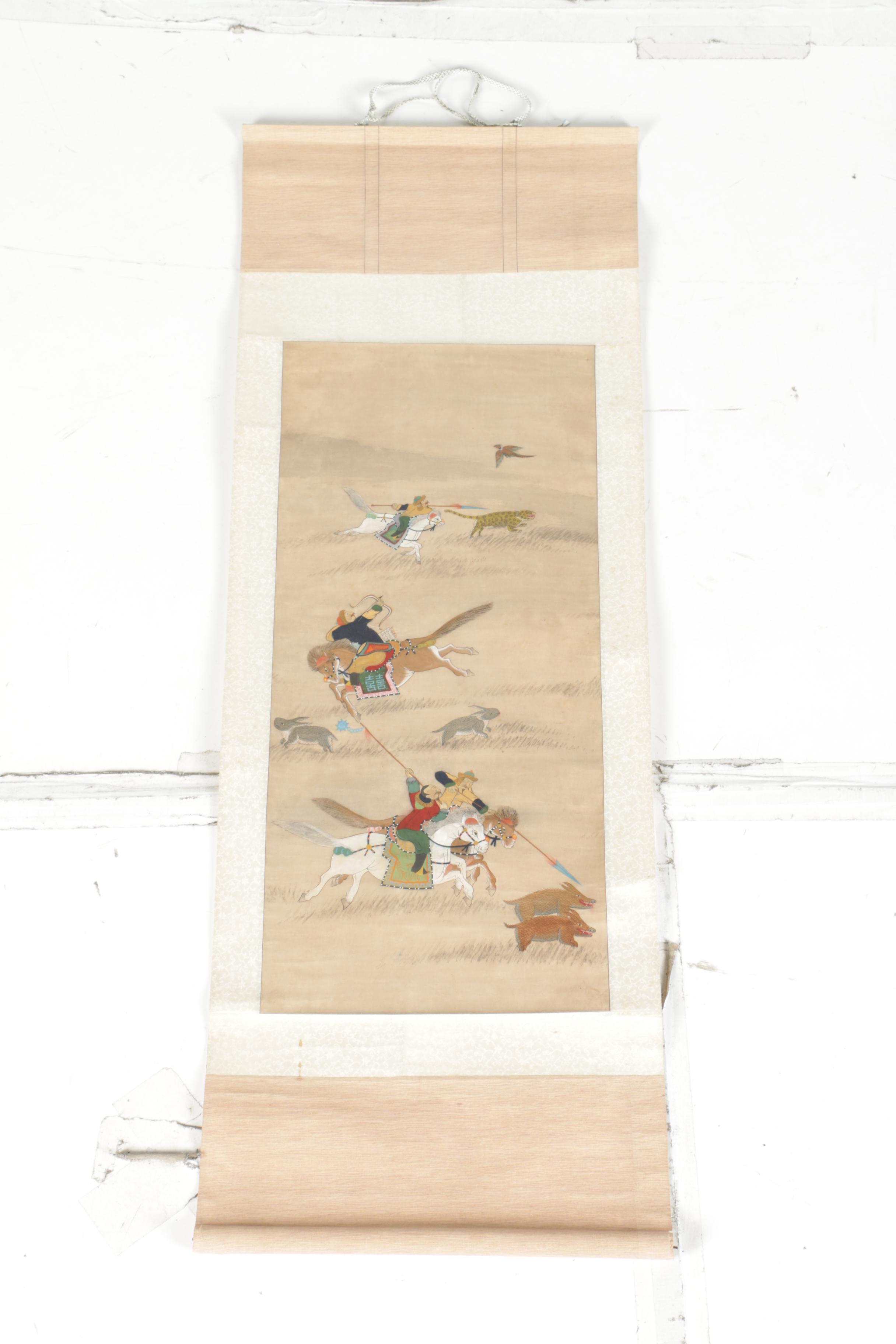 East Asian Gouache and Ink Hanging Scrolls