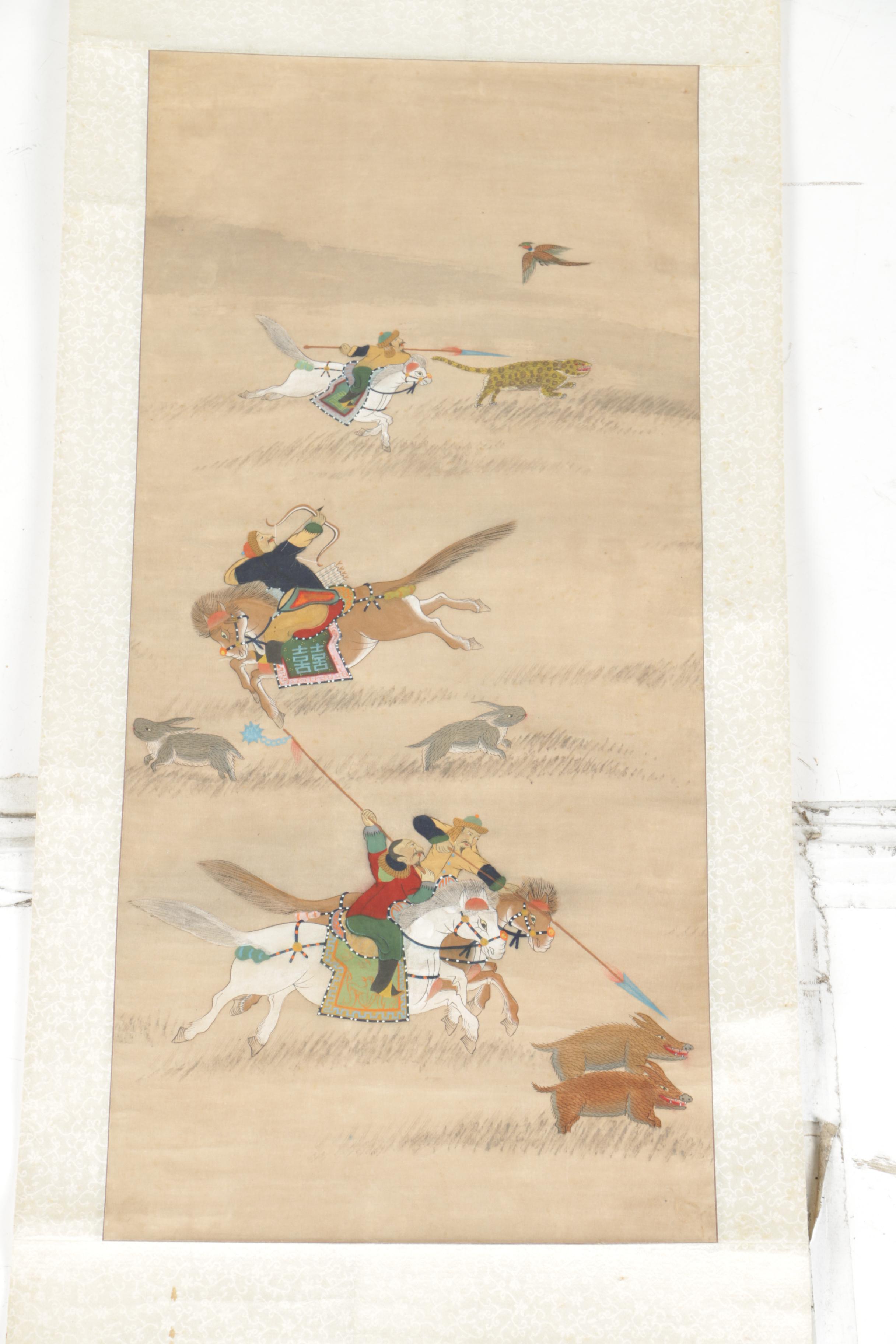 East Asian Gouache and Ink Hanging Scrolls