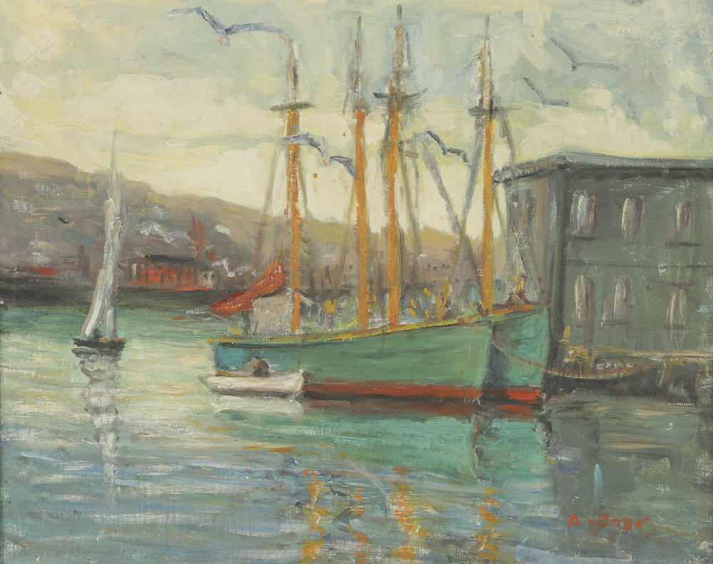 Arthur Ogar Oil Painting on Canvas Harbor Scene