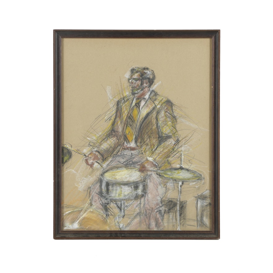 Pastel Drawing on Paper of Drummer