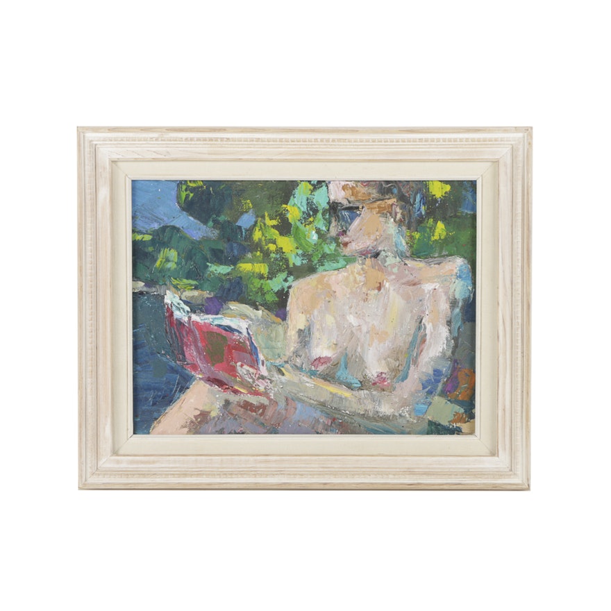 Oil Painting on Canvas Nude Woman Reading