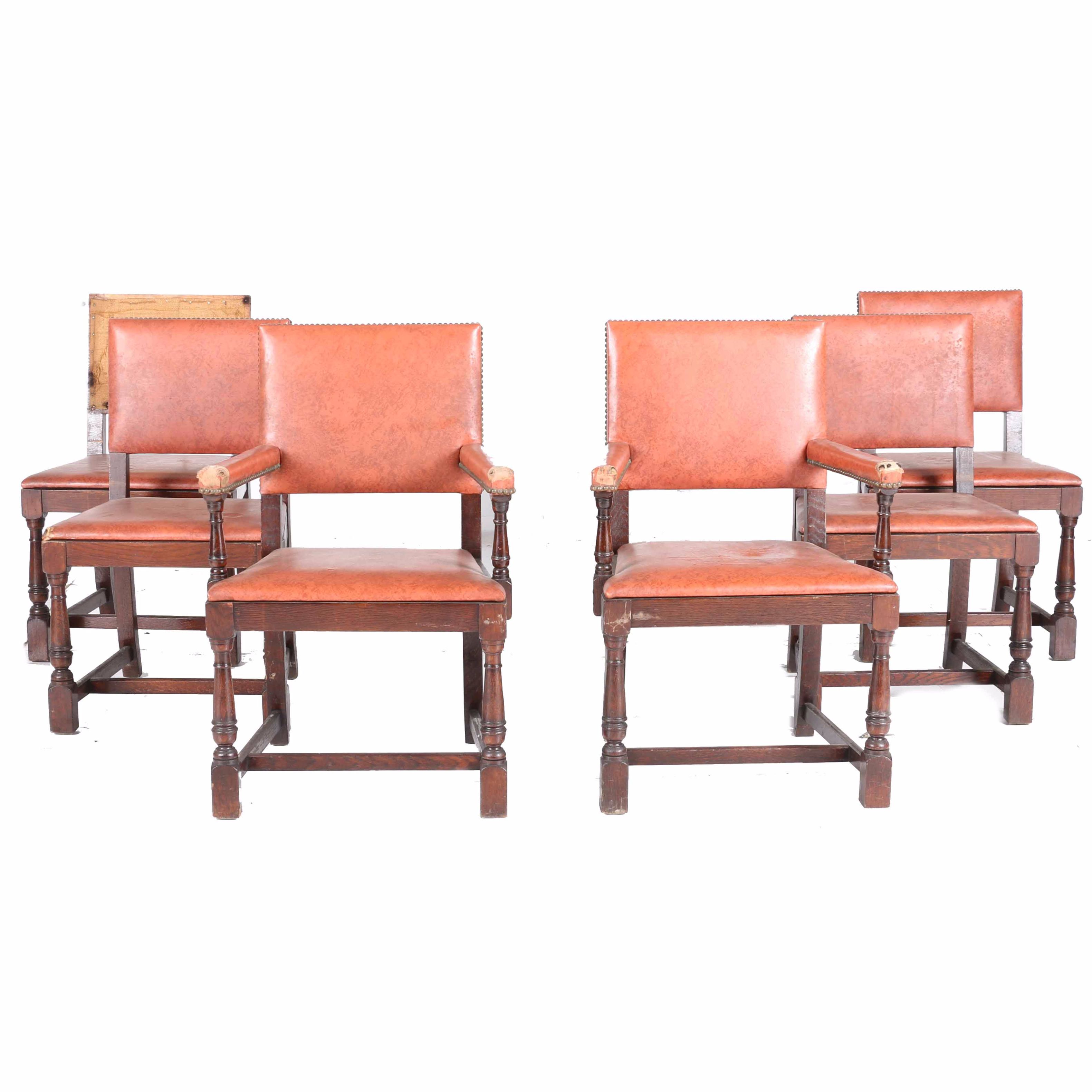 Vintage William and Mary Style Oak Dining Chairs