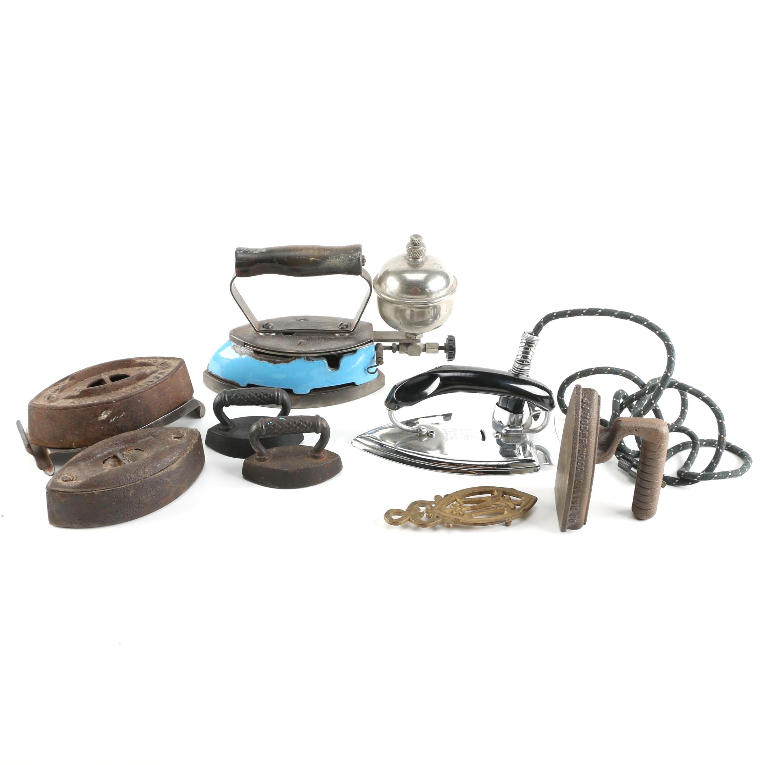 Assorted Vintage Irons Including Gas Powered