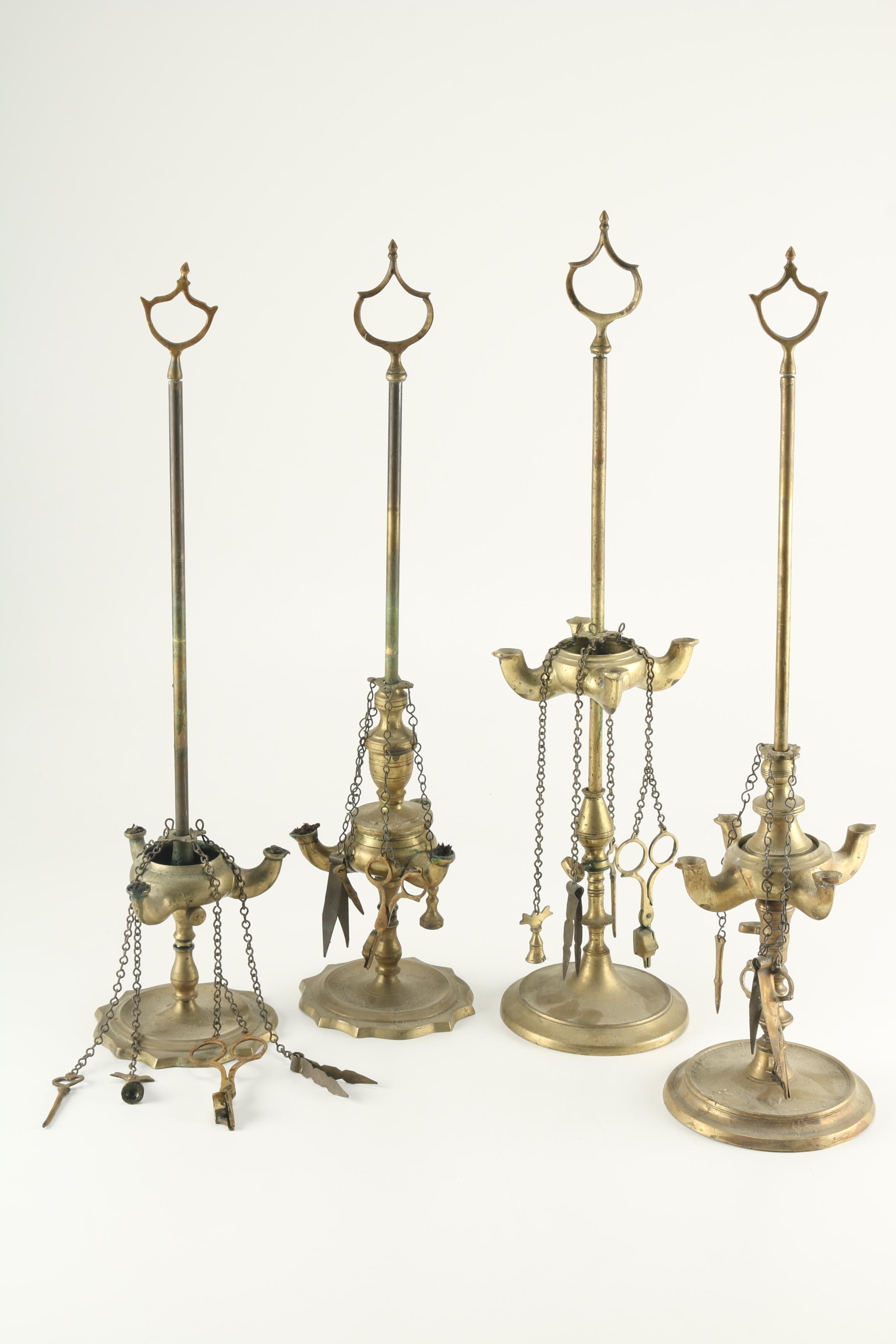 Antique Brass Whale Oil Lamps