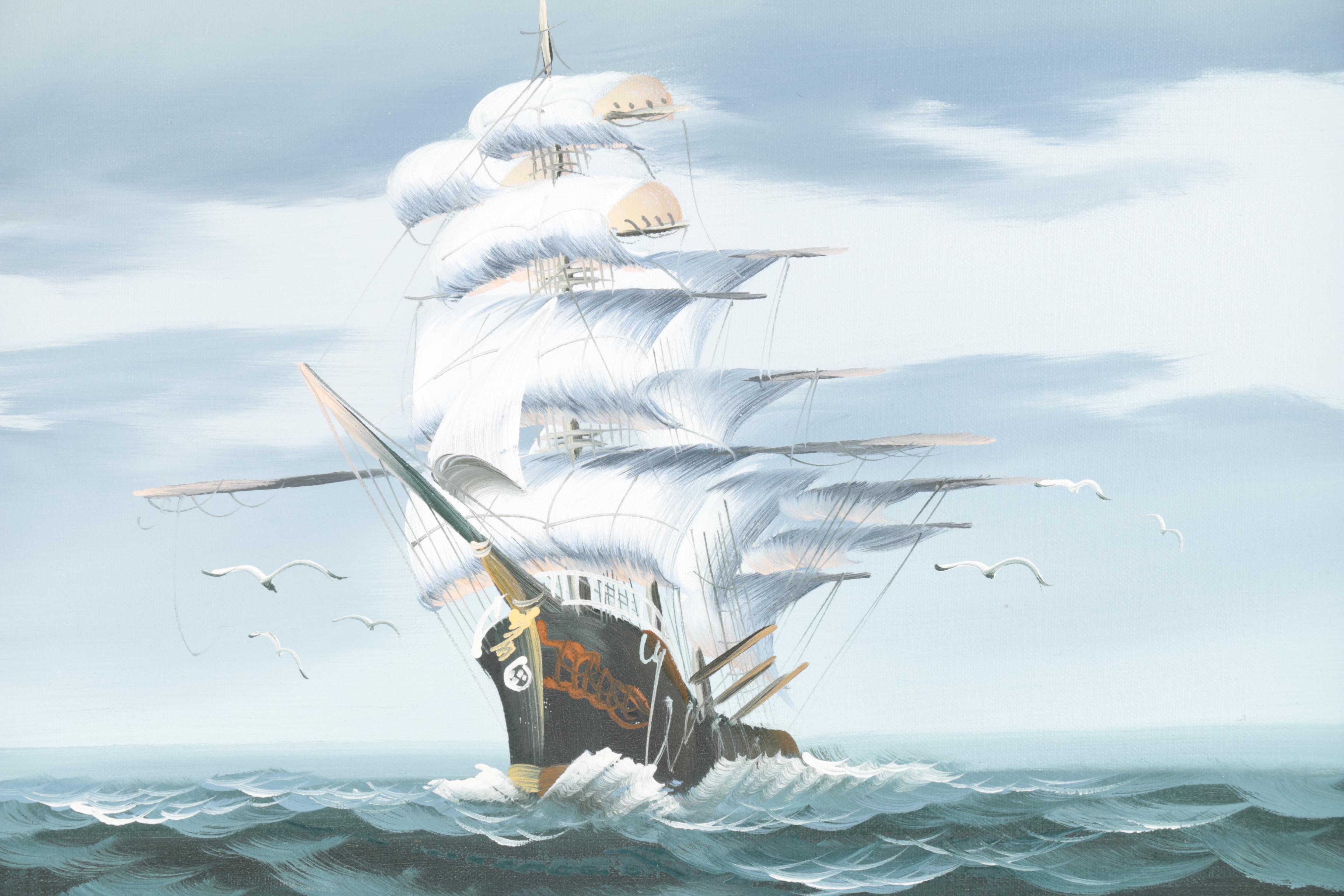 Amos Carr Oil Painting on Canvas of Sailboat