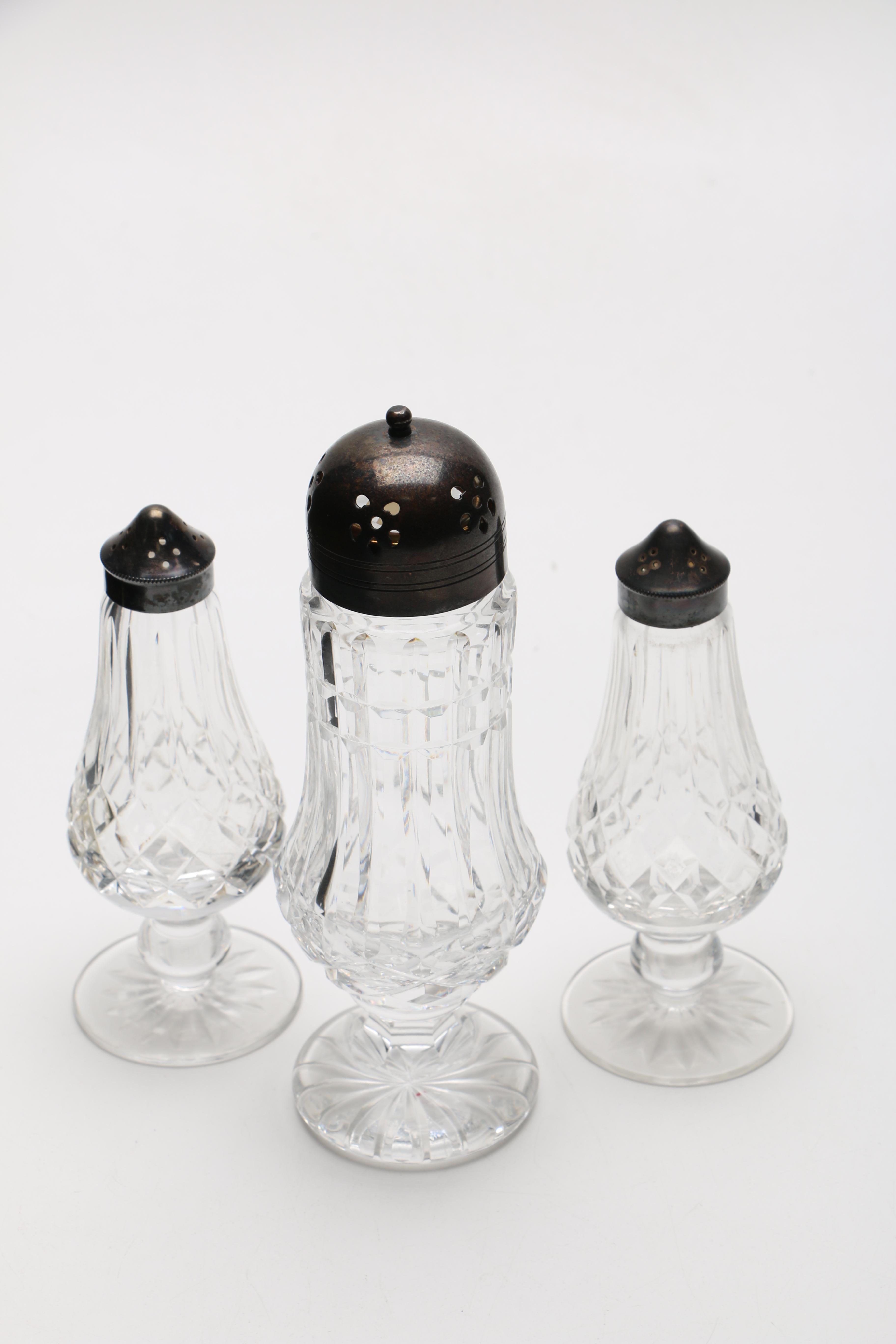 Waterford "Lismore" Crystal and Silver Plate Shakers