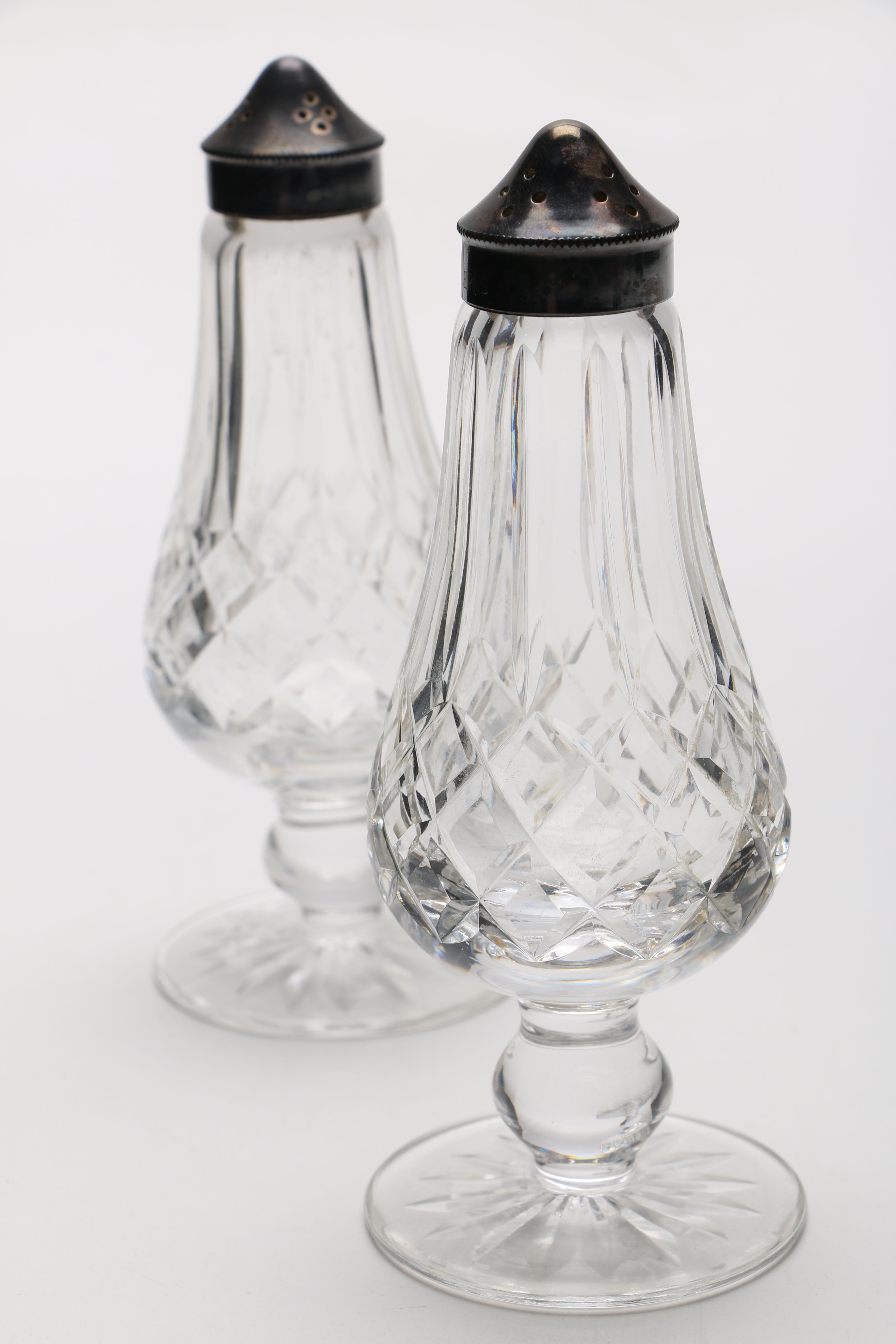 Waterford "Lismore" Crystal and Silver Plate Shakers