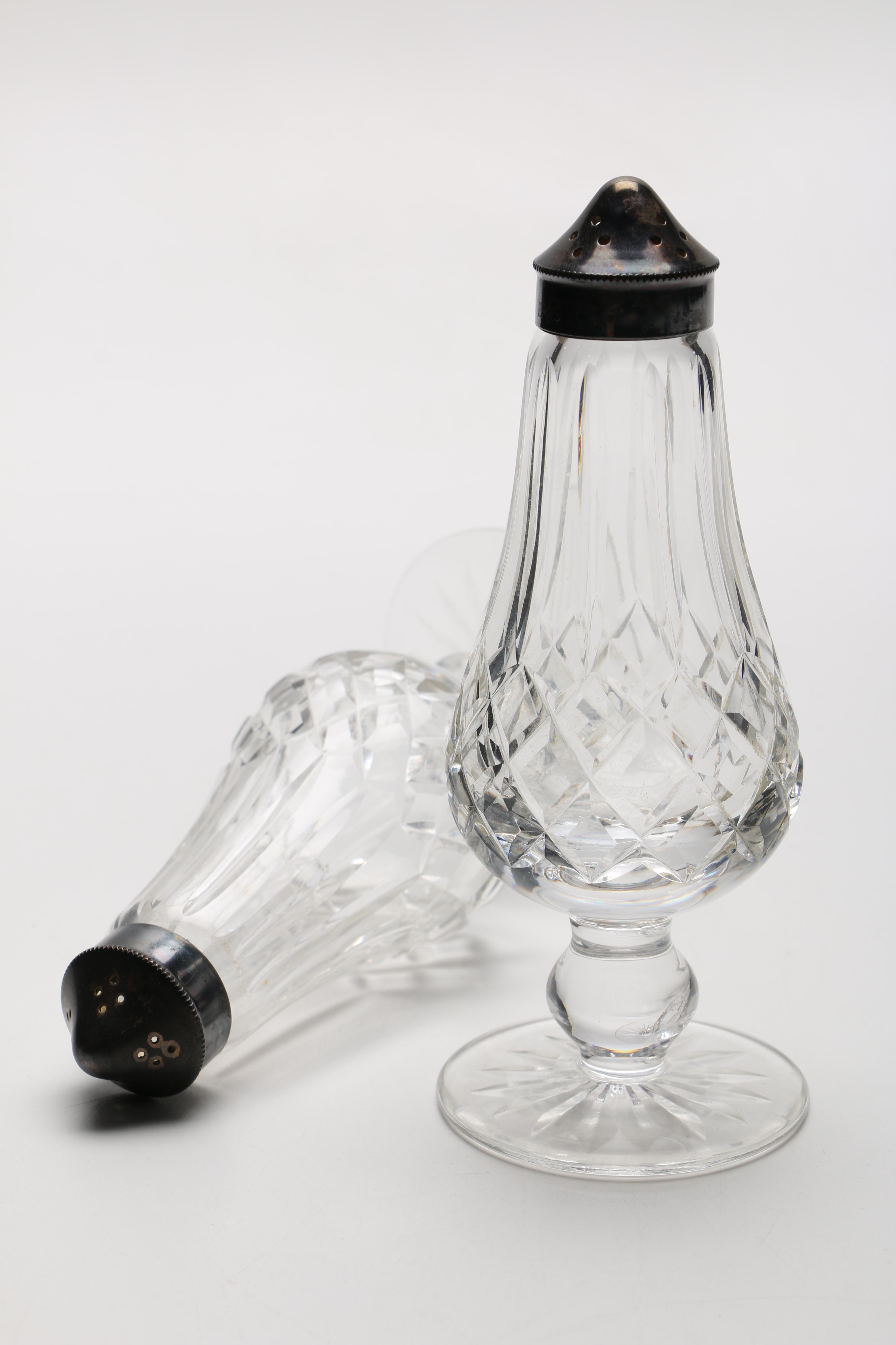 Waterford "Lismore" Crystal and Silver Plate Shakers