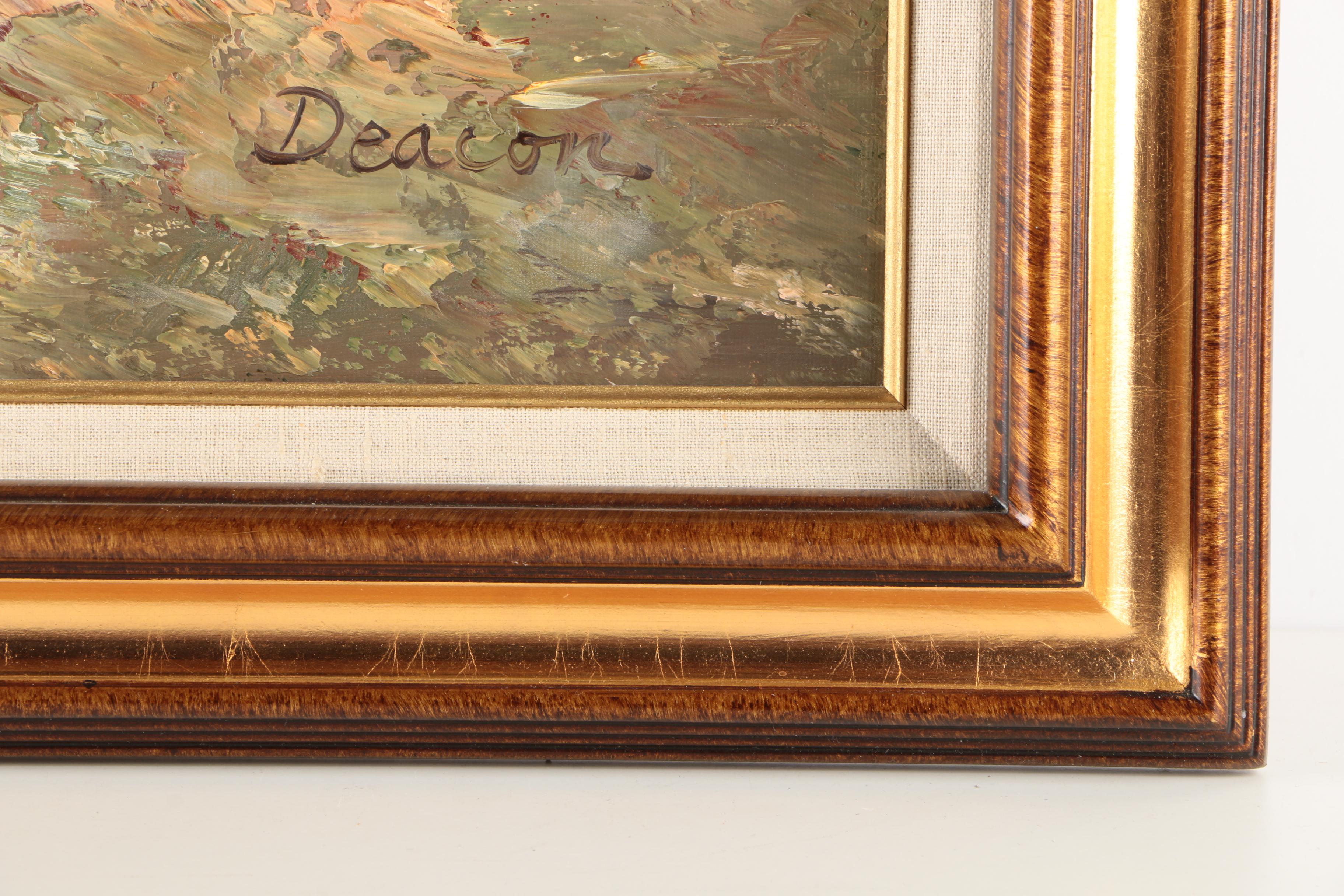 Deacon Acrylic Painting on Canvas Barn and Silo