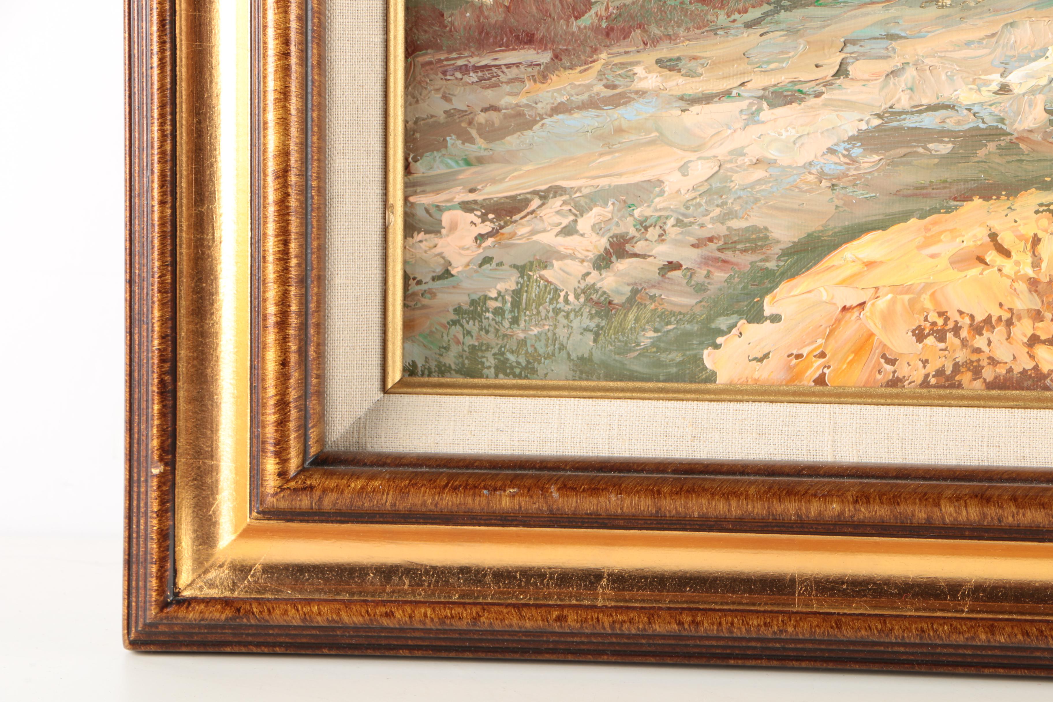 Deacon Acrylic Painting on Canvas Barn and Silo