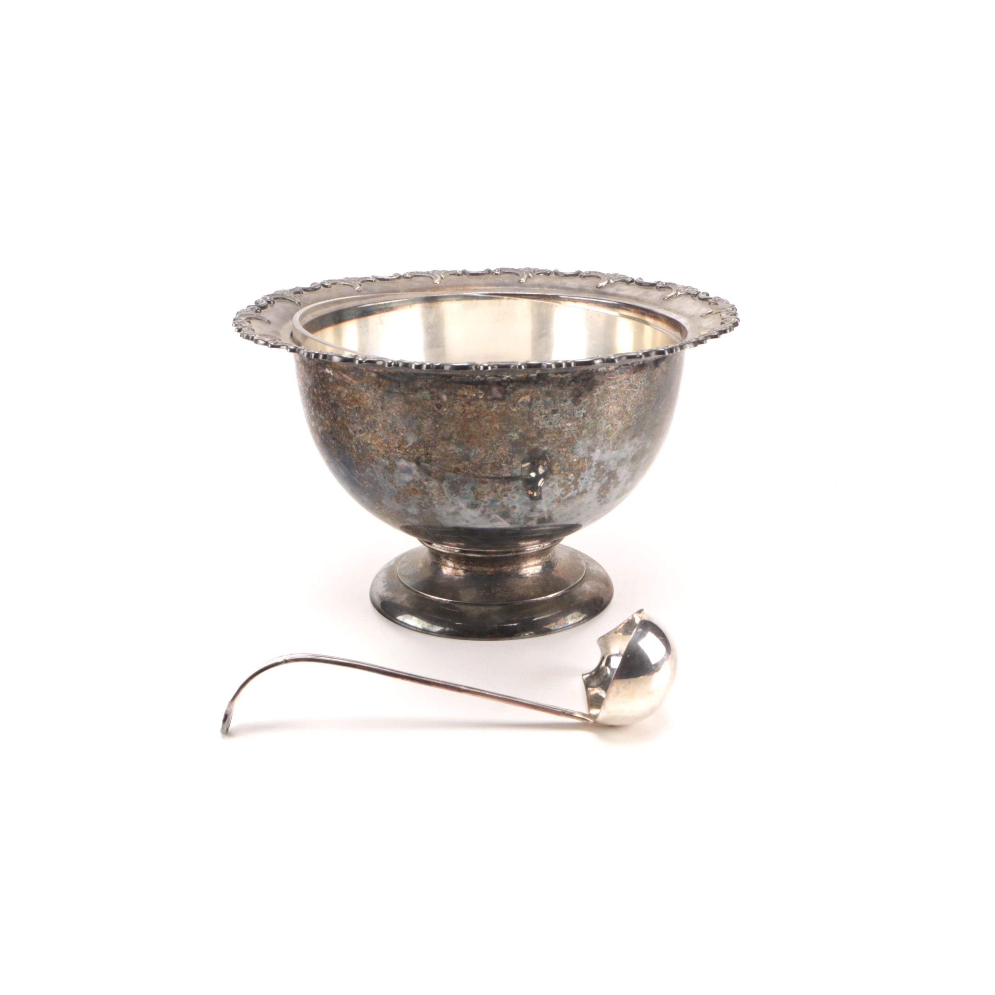 Silver-Plated Ladle and Punch Bowl with Glass Insert