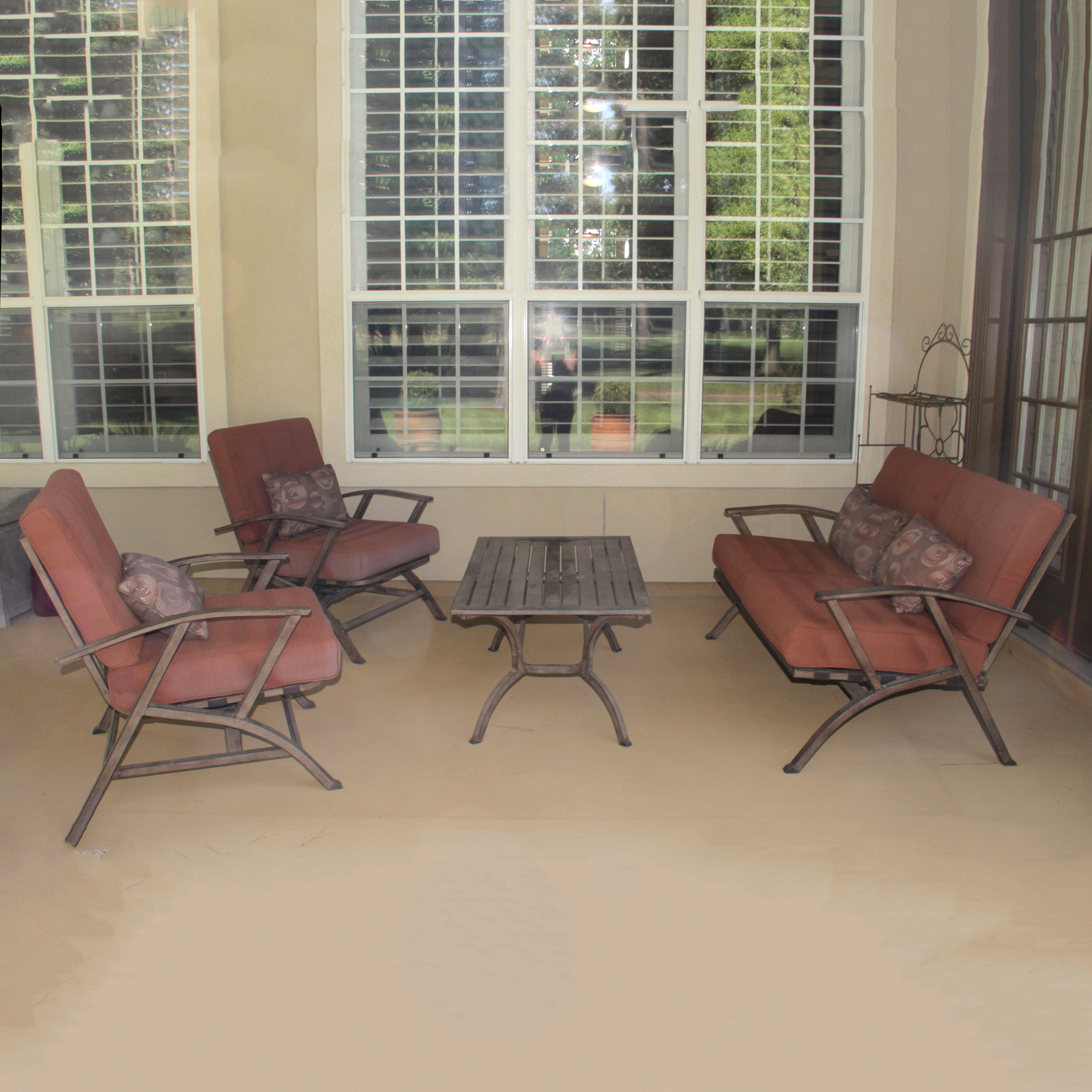 Mid-Century Patio Furniture Set with Cushions and Throw Pillows