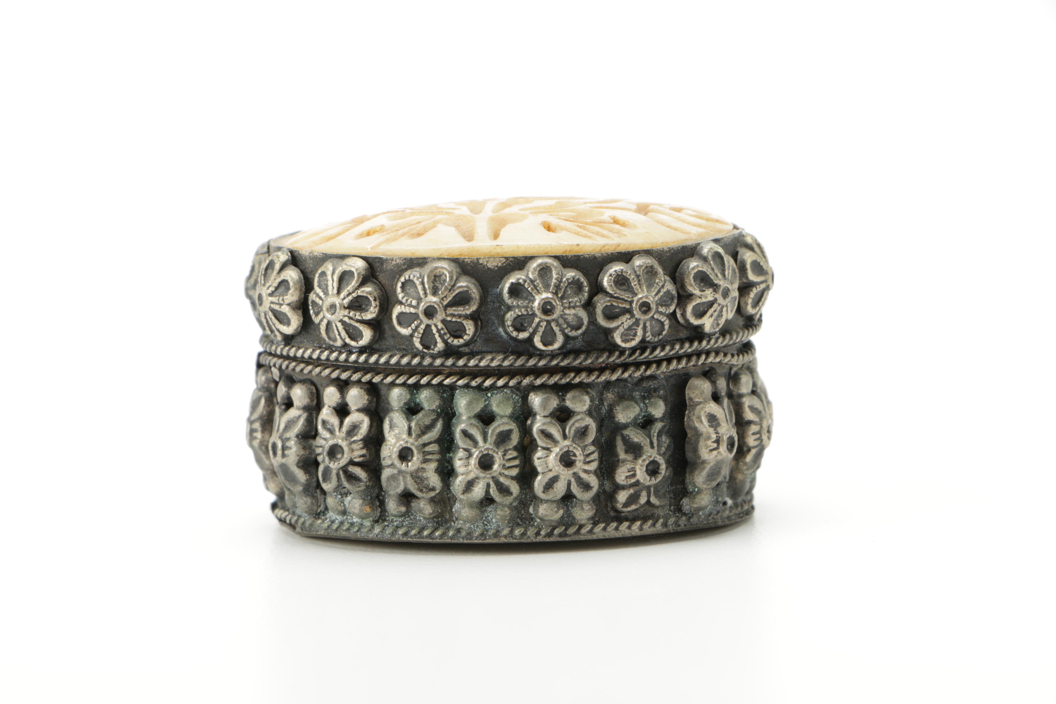 Ornate Brass Cups with Vintage Base Metal Pill Boxes