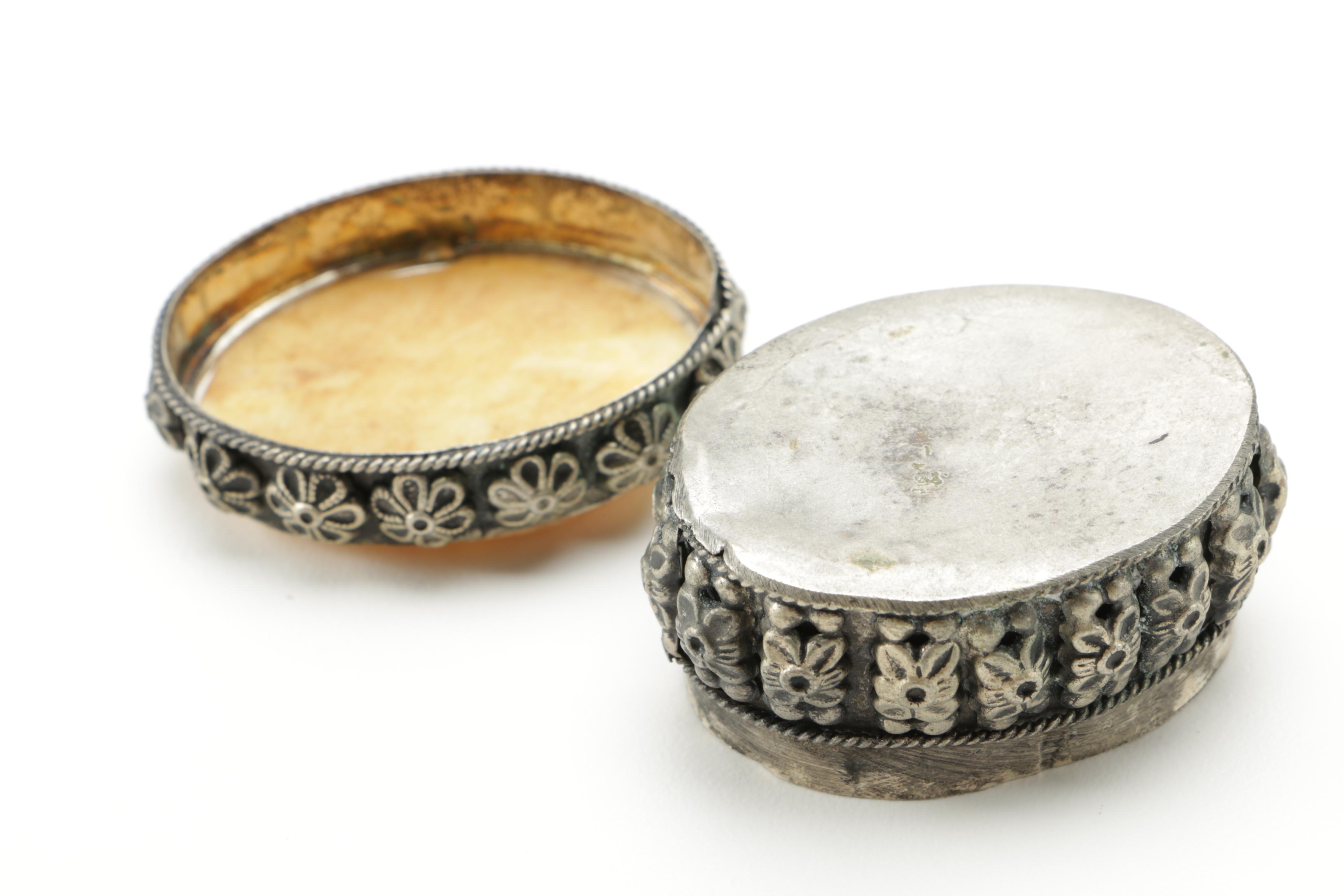 Ornate Brass Cups with Vintage Base Metal Pill Boxes