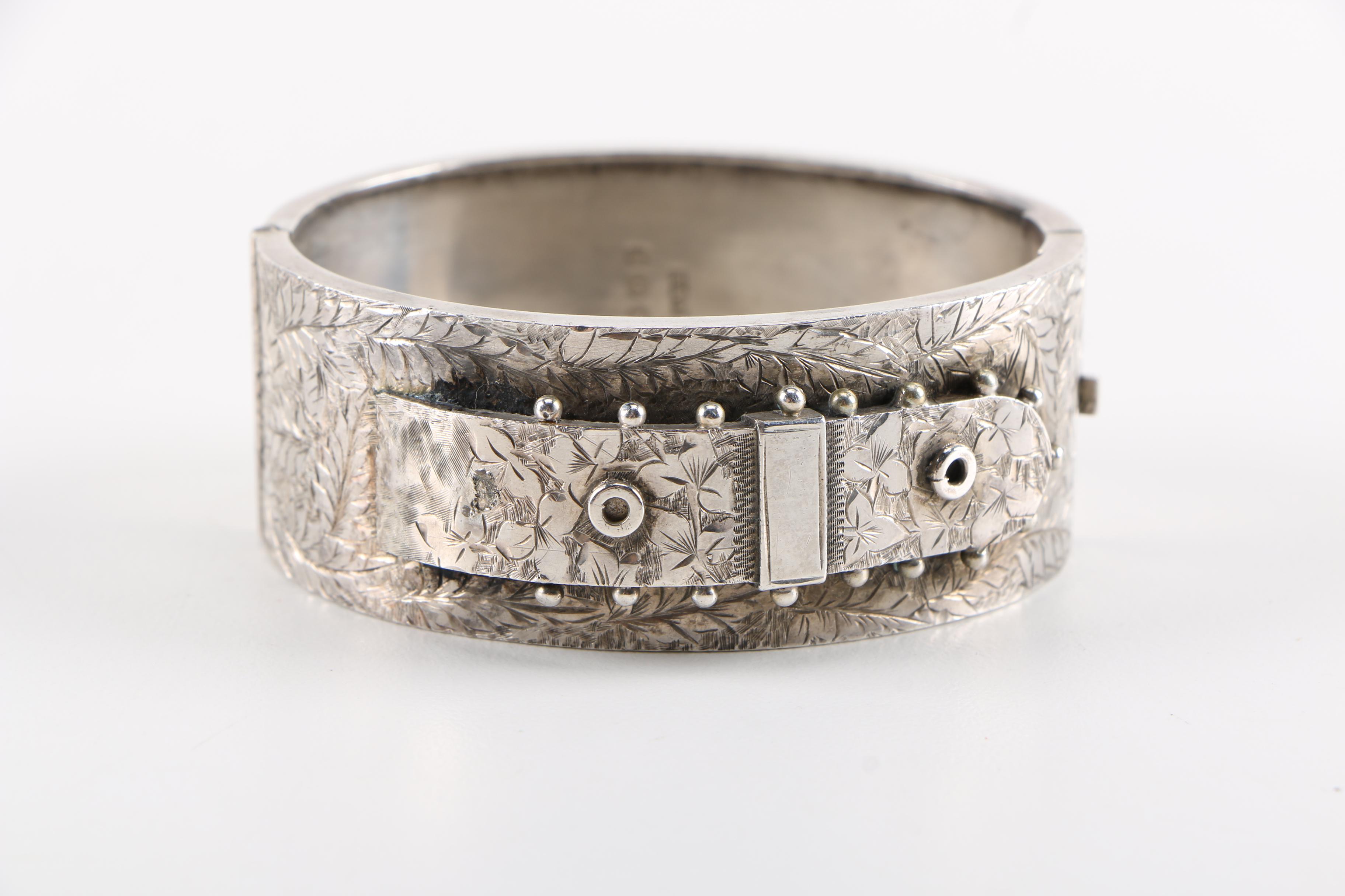 Antique English Sterling Silver Buckle Bangle