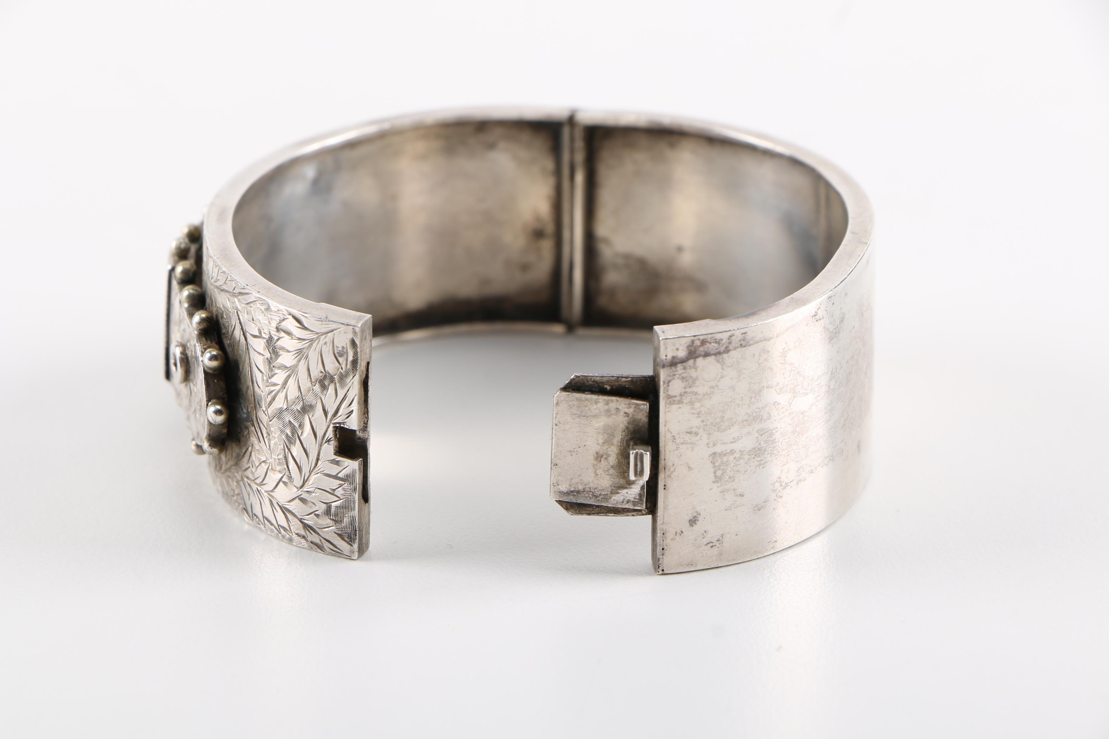 Antique English Sterling Silver Buckle Bangle