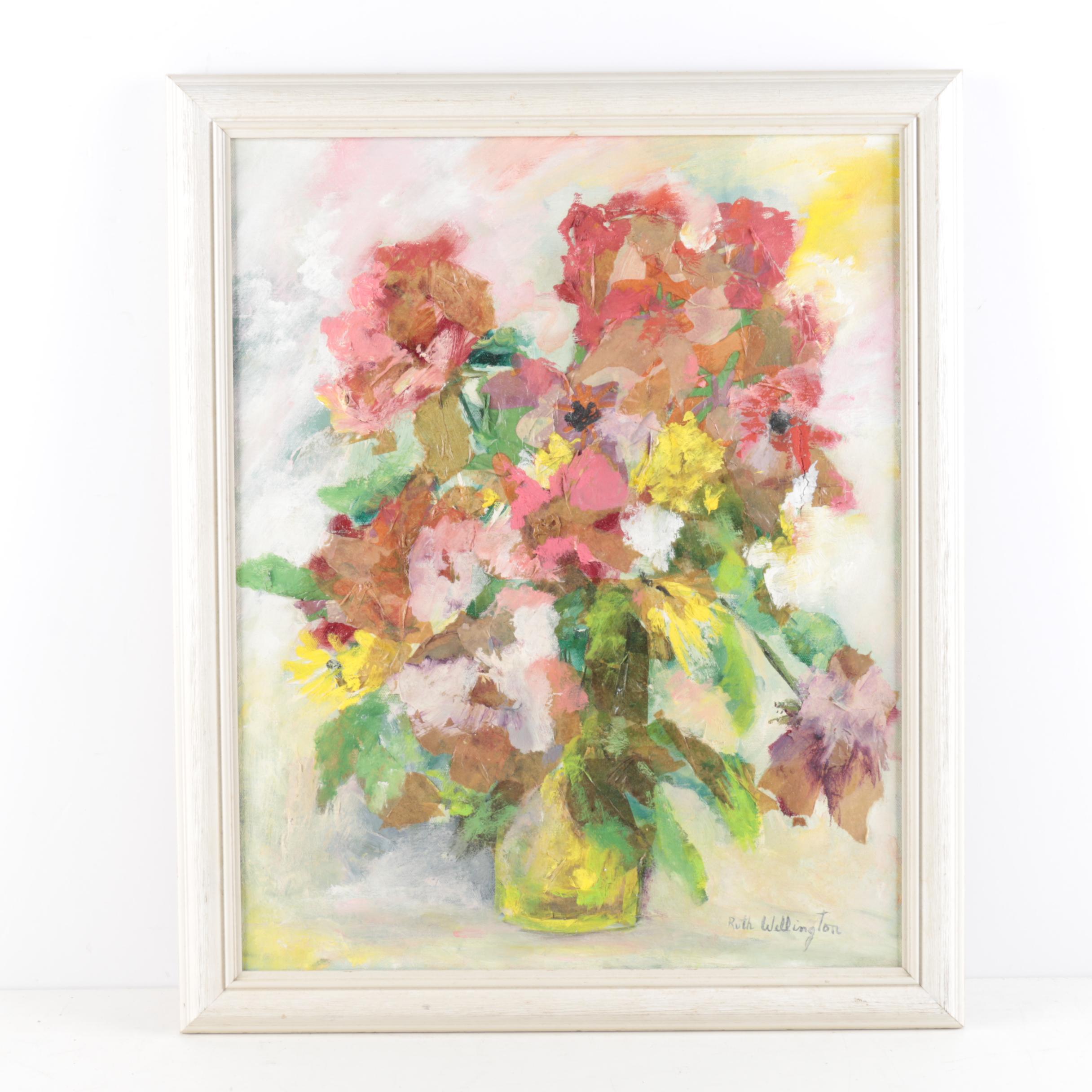 Ruth Wellington Oil and Paper on Canvas of Floral Arrangement