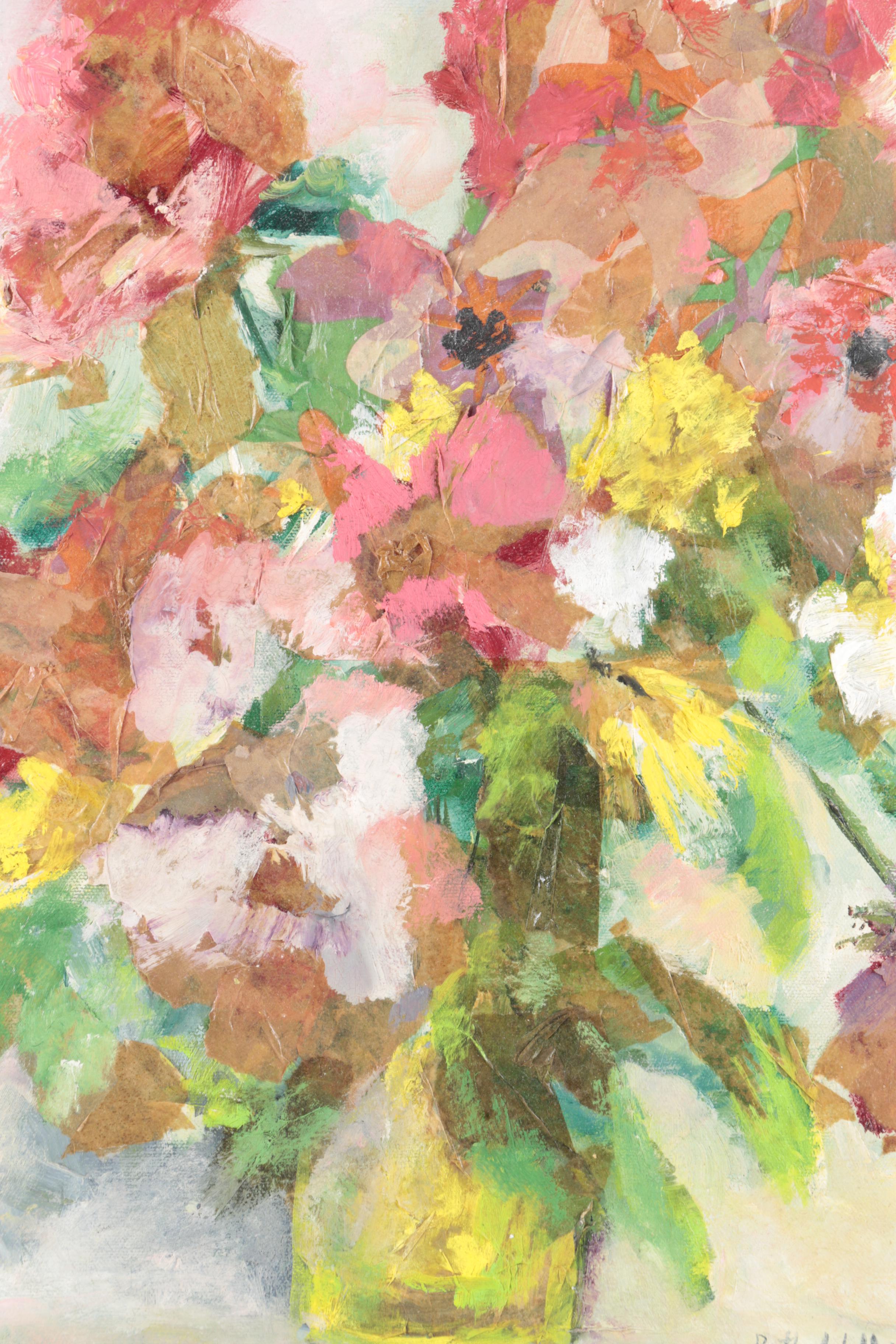 Ruth Wellington Oil and Paper on Canvas of Floral Arrangement