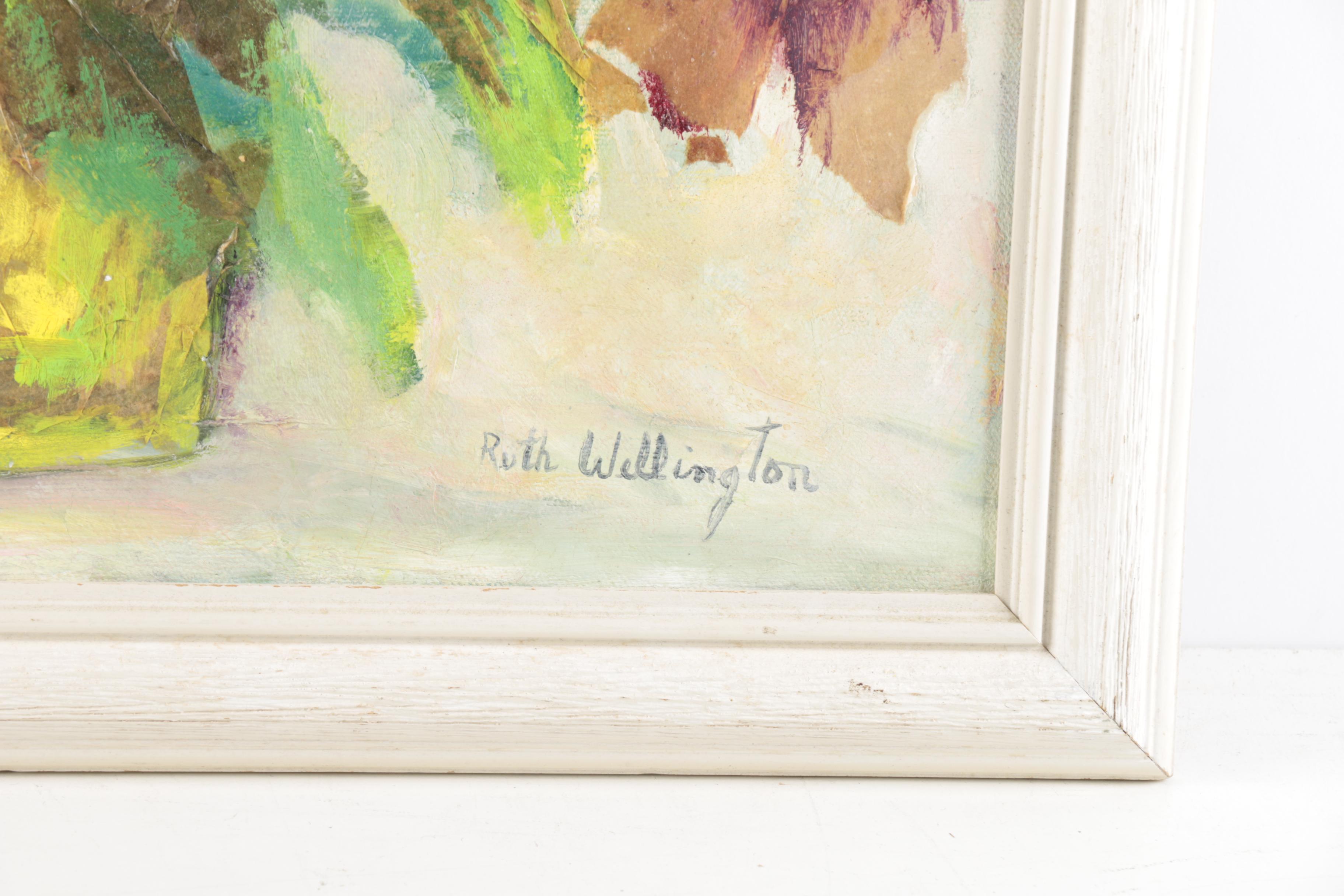 Ruth Wellington Oil and Paper on Canvas of Floral Arrangement