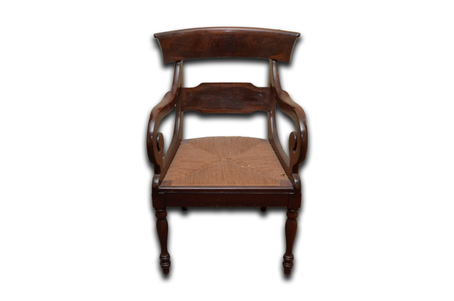 Empire Style Mahogany Rush Seat Armchair