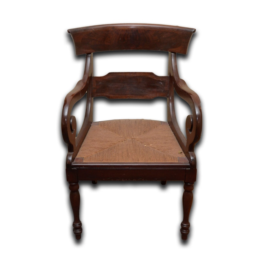 Empire Style Mahogany Rush Seat Armchair