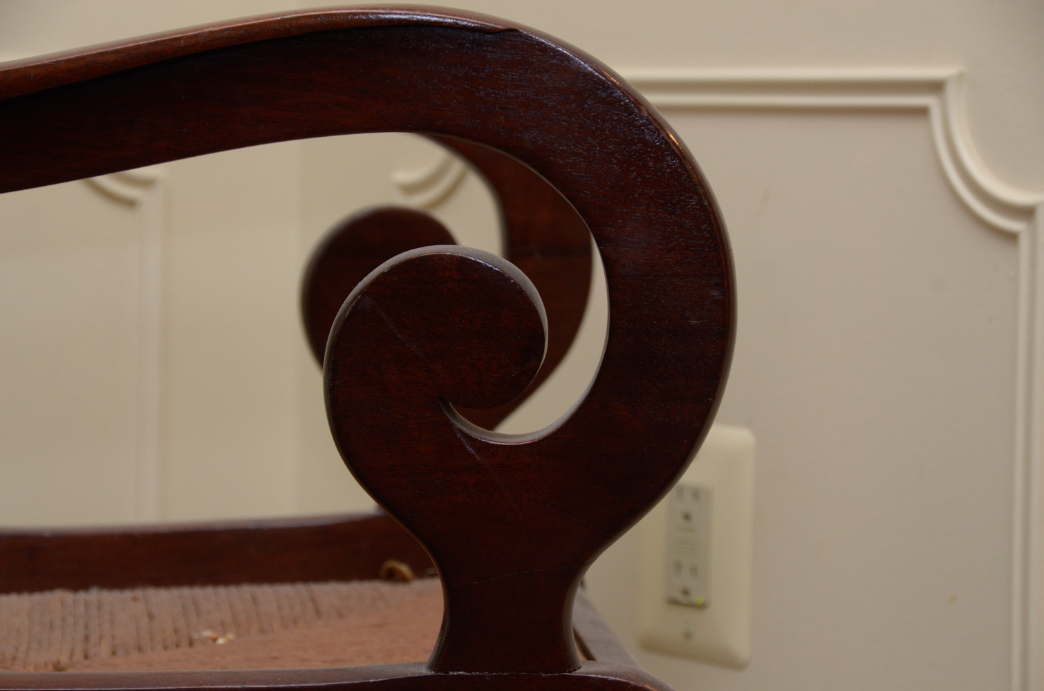 Empire Style Mahogany Rush Seat Armchair