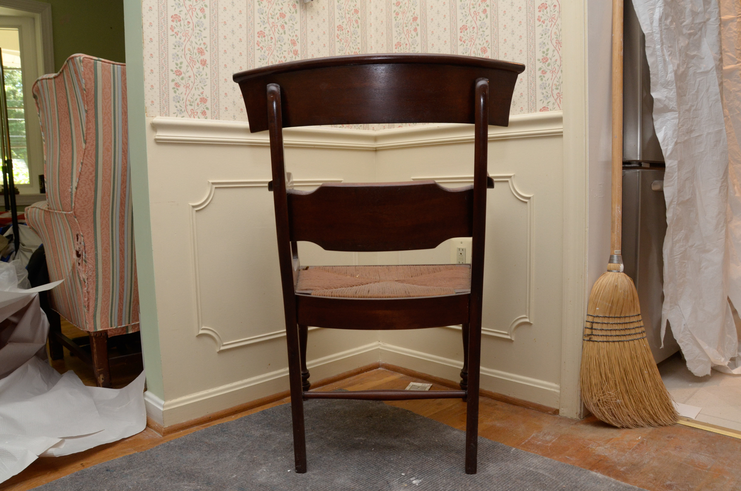 Empire Style Mahogany Rush Seat Armchair