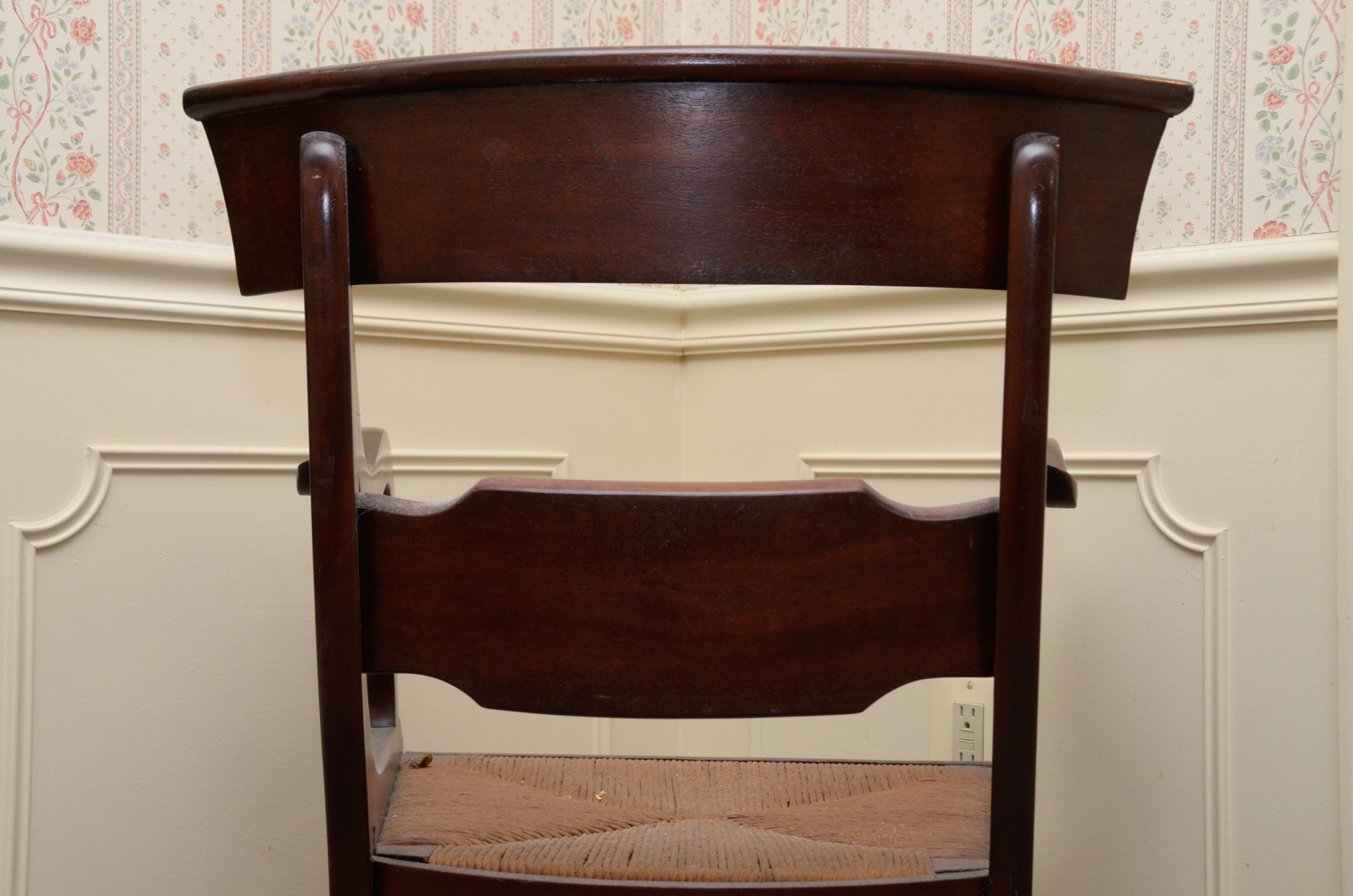 Empire Style Mahogany Rush Seat Armchair