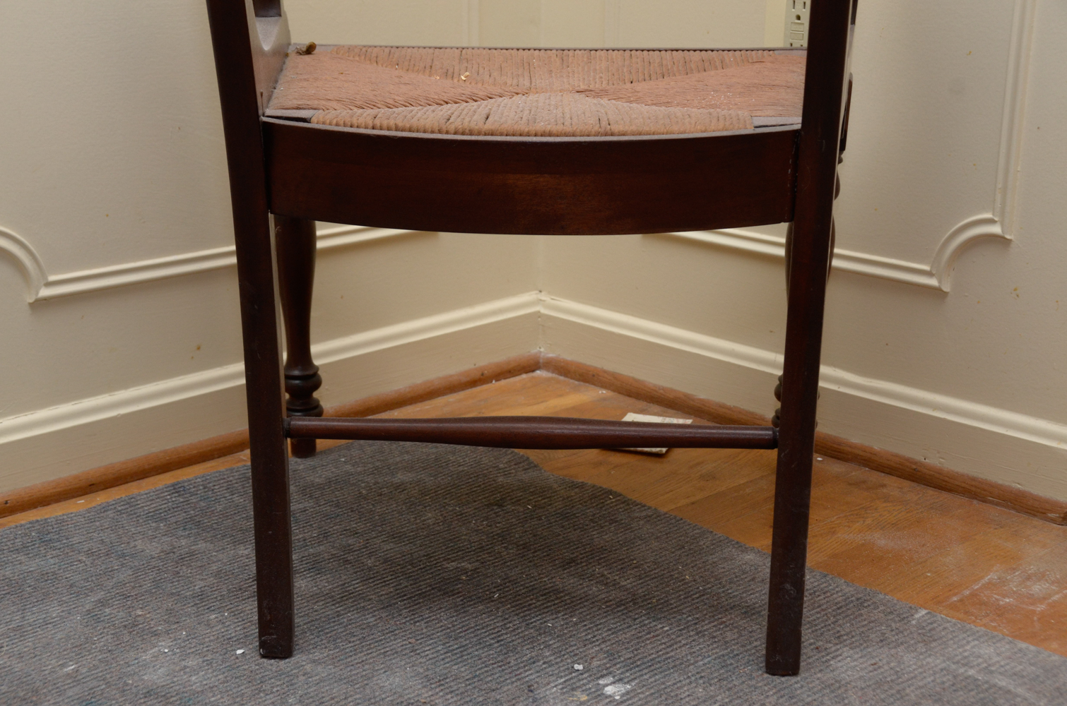 Empire Style Mahogany Rush Seat Armchair