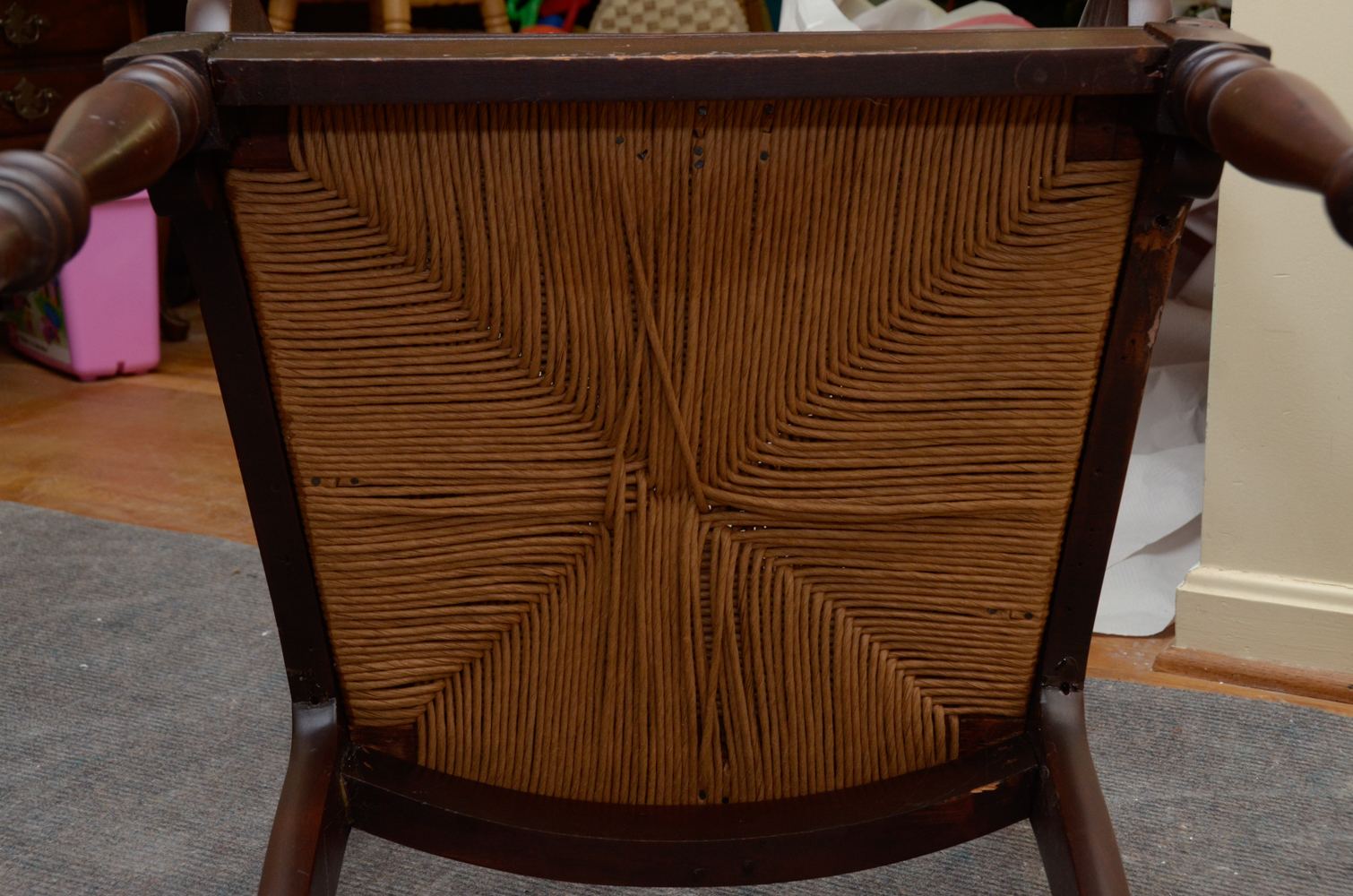 Empire Style Mahogany Rush Seat Armchair