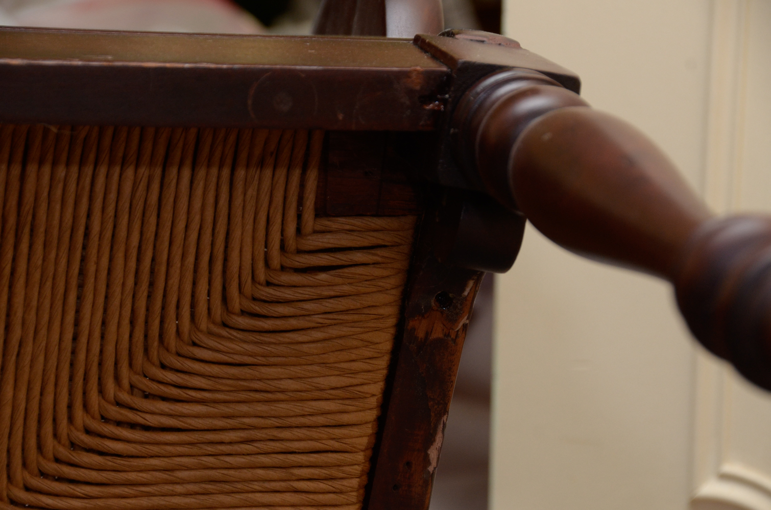 Empire Style Mahogany Rush Seat Armchair