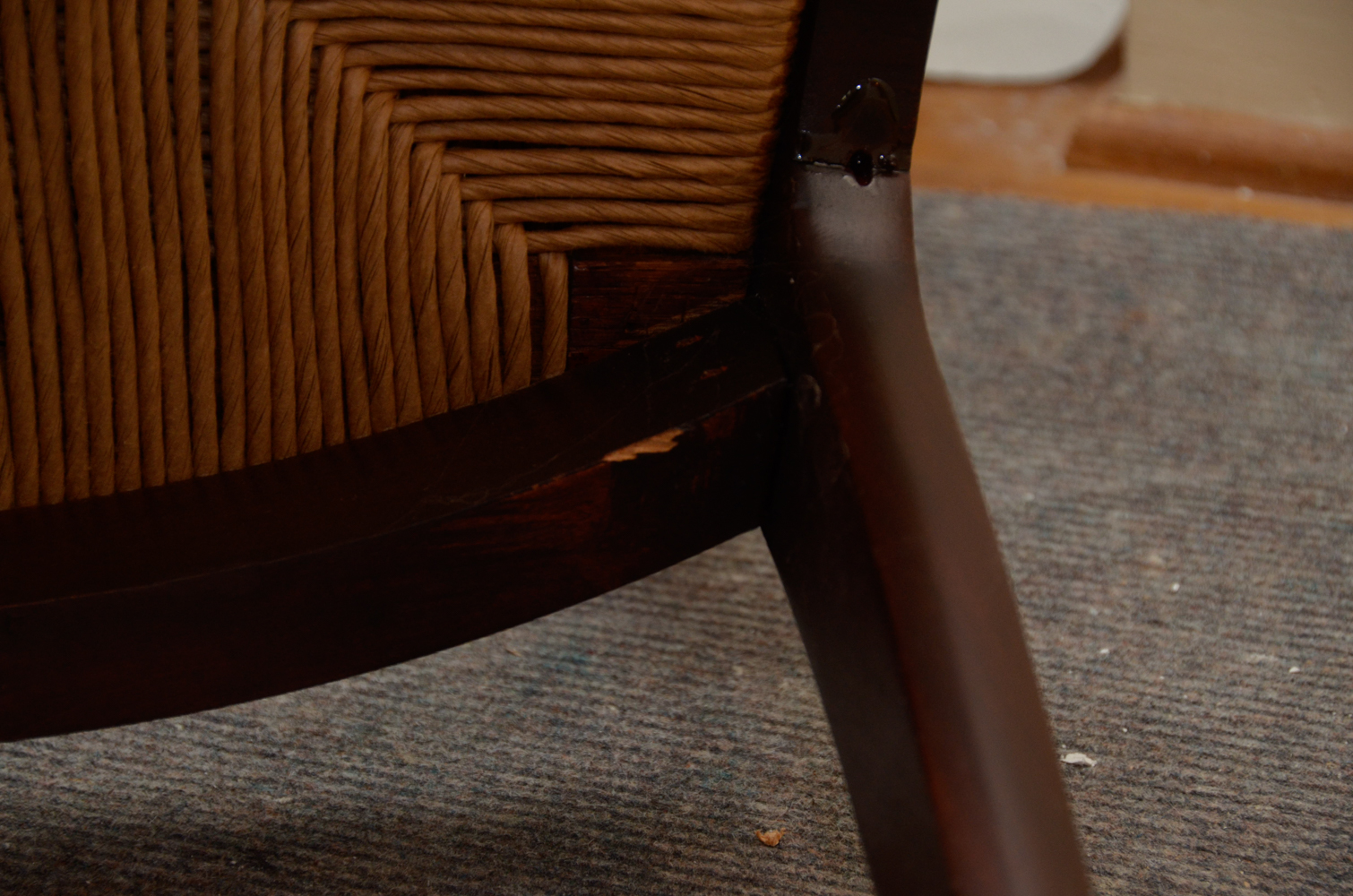 Empire Style Mahogany Rush Seat Armchair