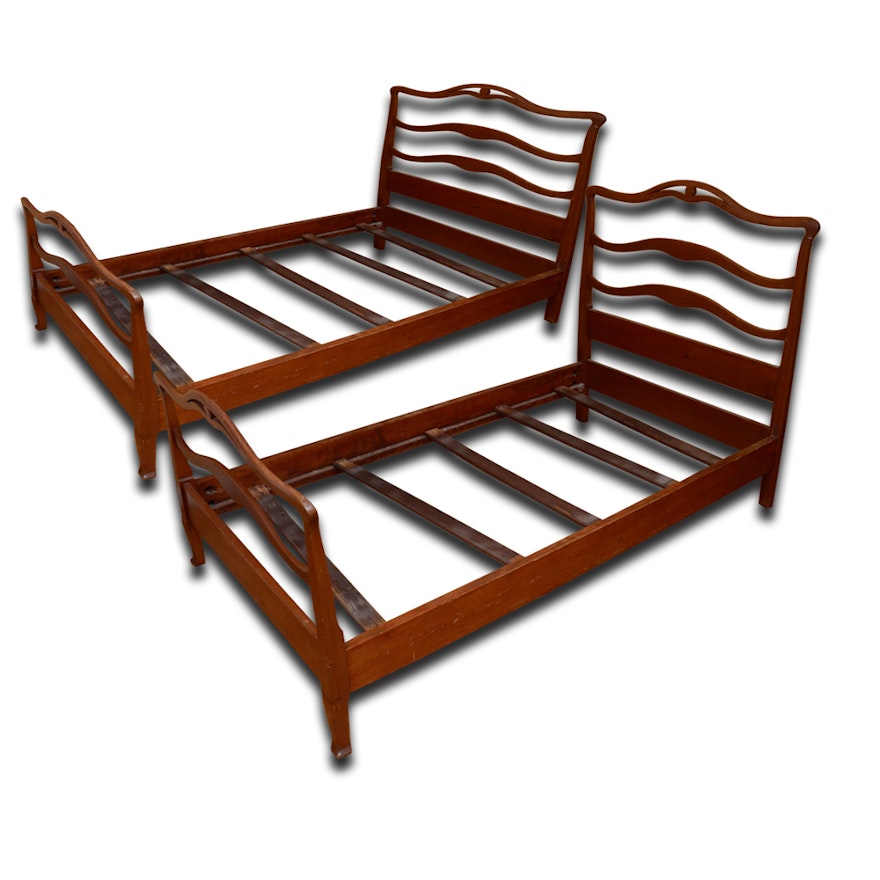 Pair of Vintage Wooden Twin Beds