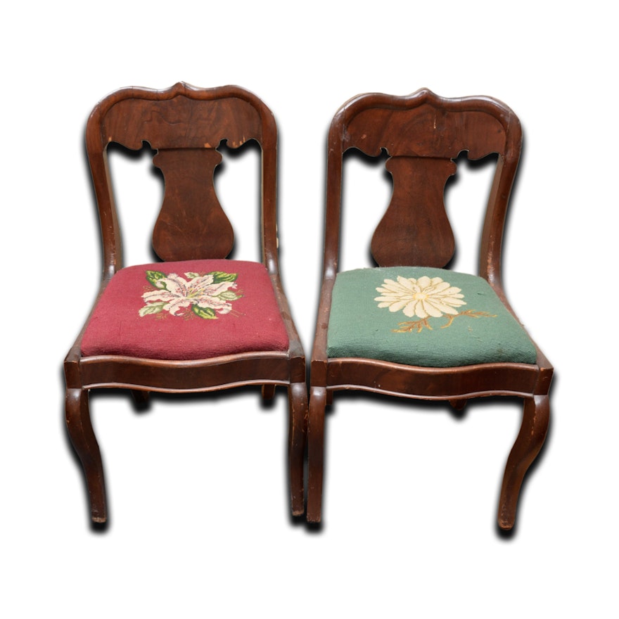Pair of Vintage Needlepoint Chairs