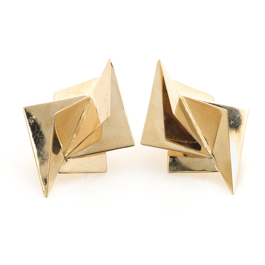 14K Yellow Gold Geometric Statement Earrings