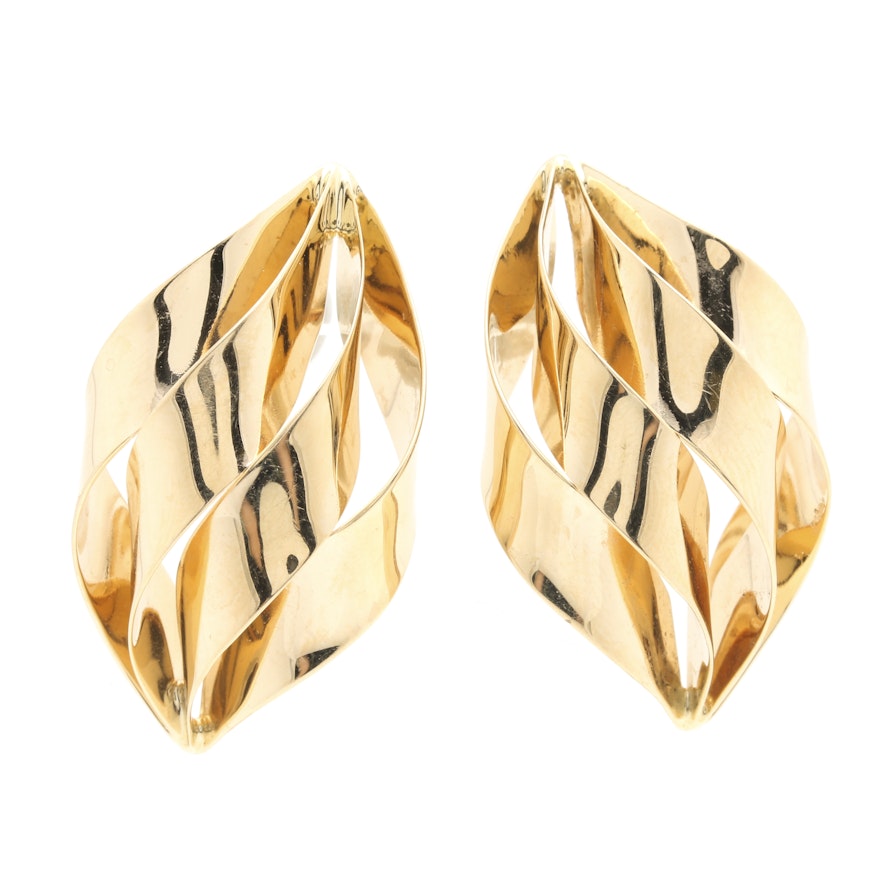 14K Yellow Gold Abstract Ribbon Earrings