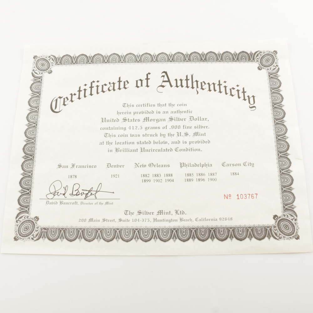 U.S. Morgan Silver Dollar Collection Issued by The Silver Mint, Ltd