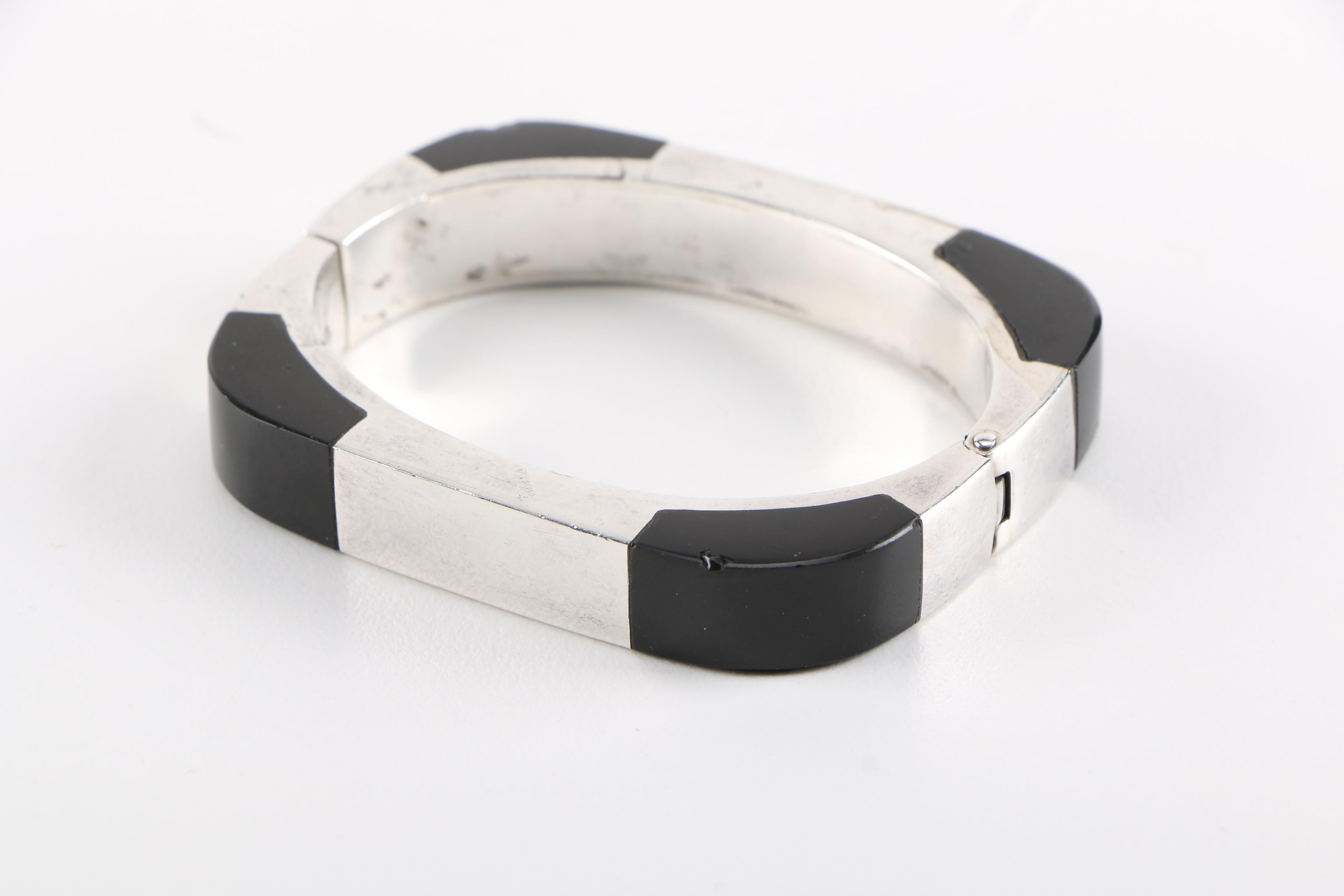 Taxco Sterling Silver Onyx and Resin Earrings and Bracelet