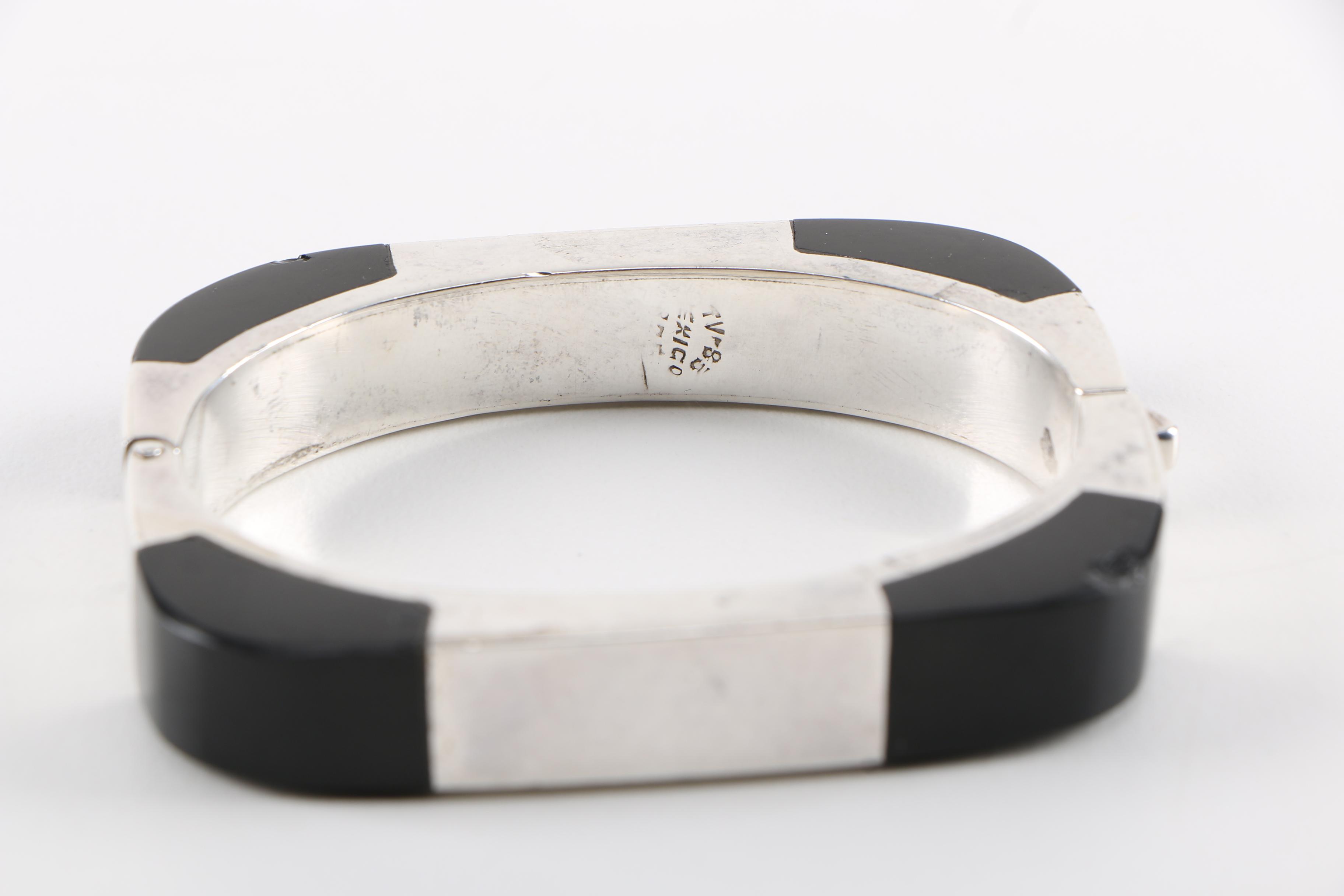 Taxco Sterling Silver Onyx and Resin Earrings and Bracelet